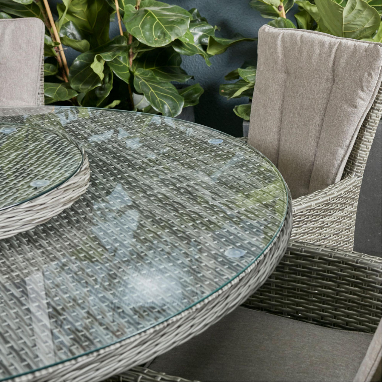 Sicily 6 Seat Dining Set with Round Table & Lazy Susan Light Grey
