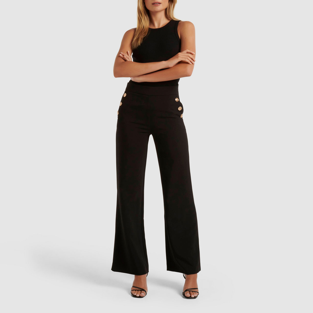 wide-leg mid-rise trousers