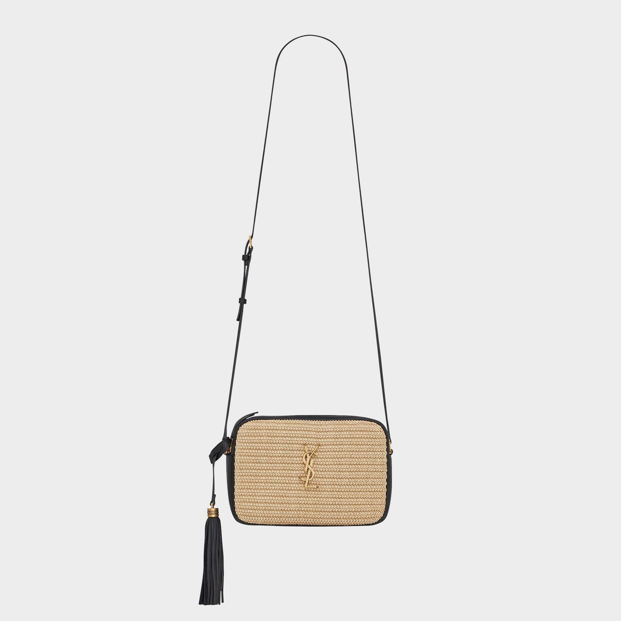 Saint laurent lou raffia best sale and leather shoulder bag