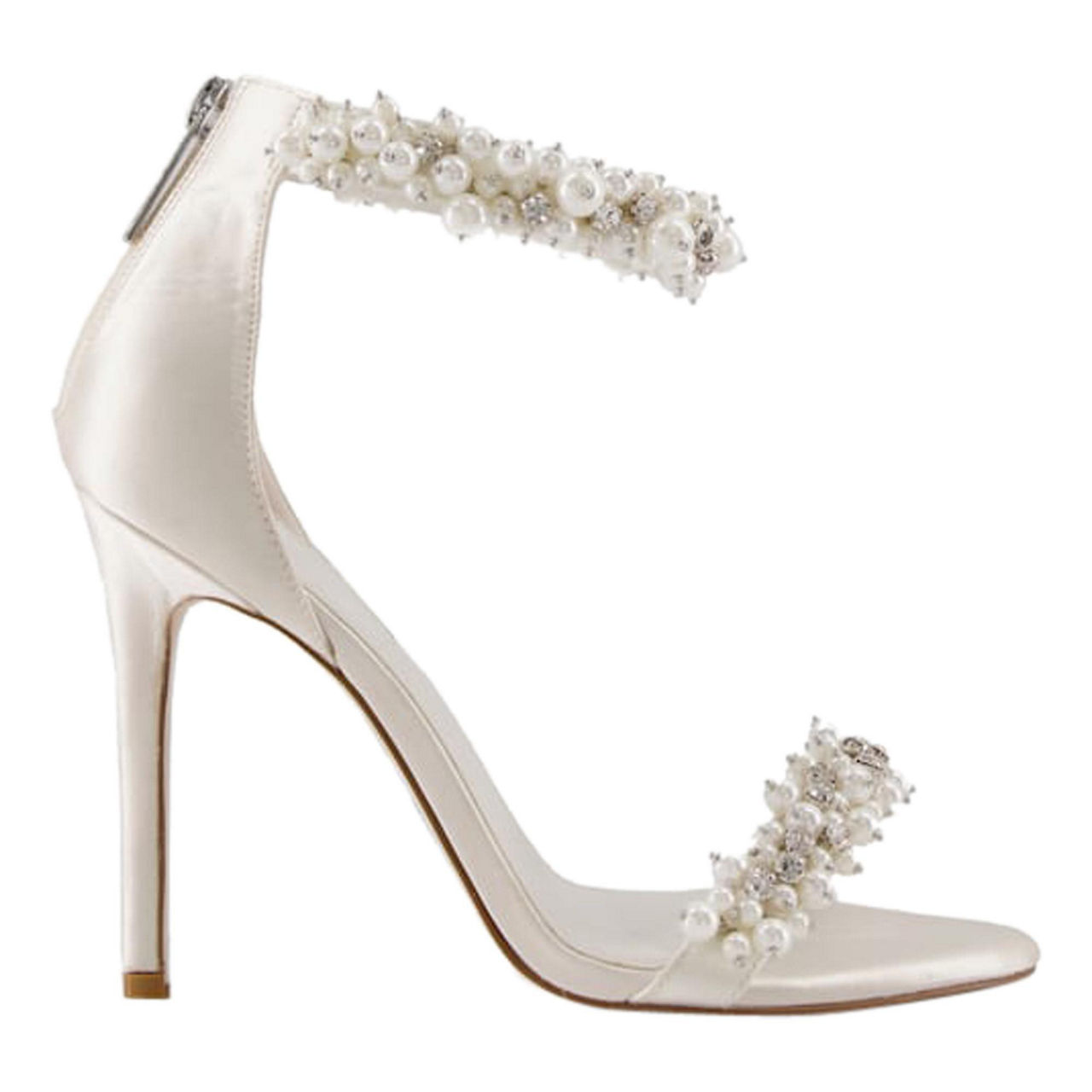 DUNE LONDON Marriage Satin Beaded Ankle Strap Wedding Shoes White