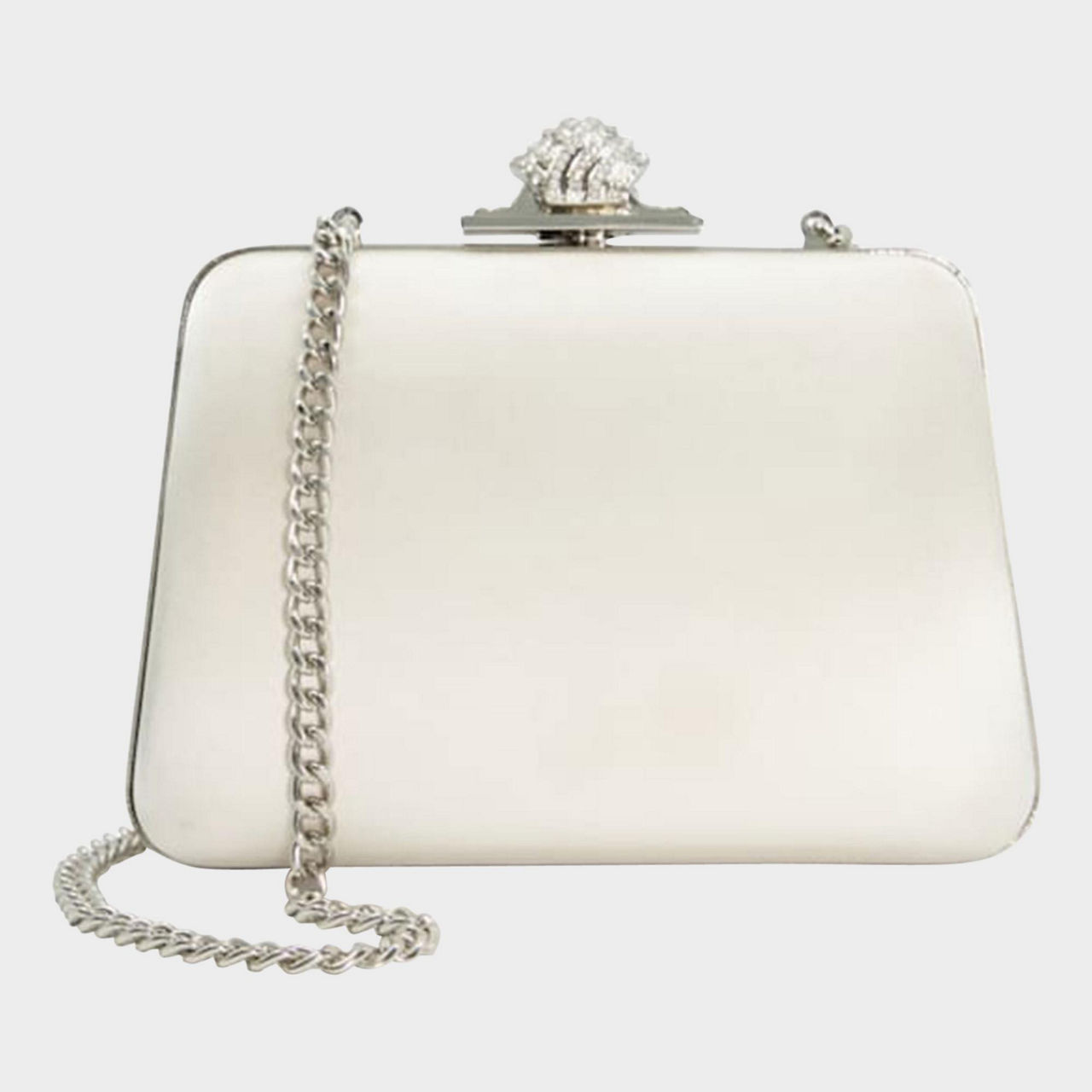 DUNE LONDON Become Diamante Clasp Hard Case Clutch Bag White