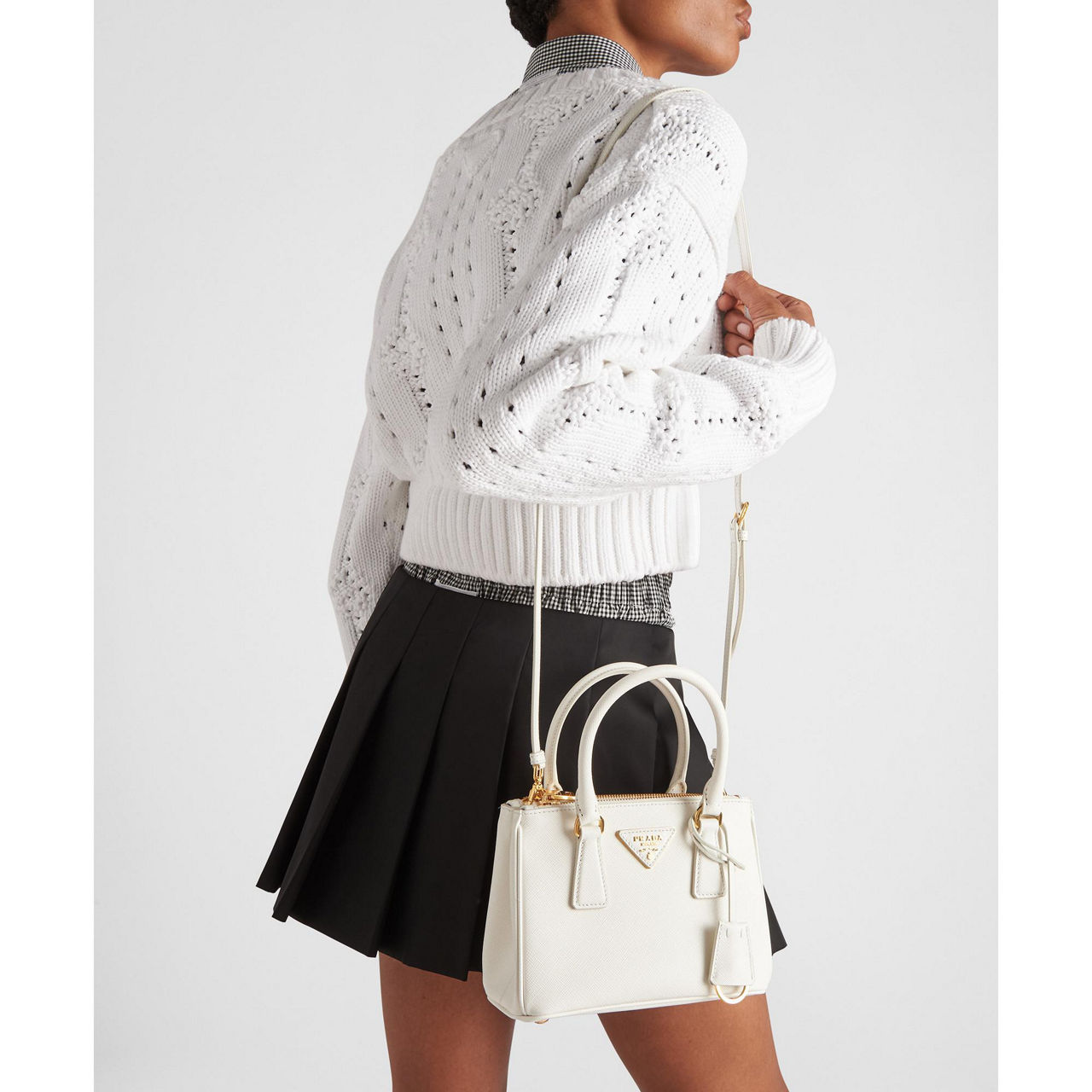 PRADA Galleria Micro Saffiano Leather Bag White