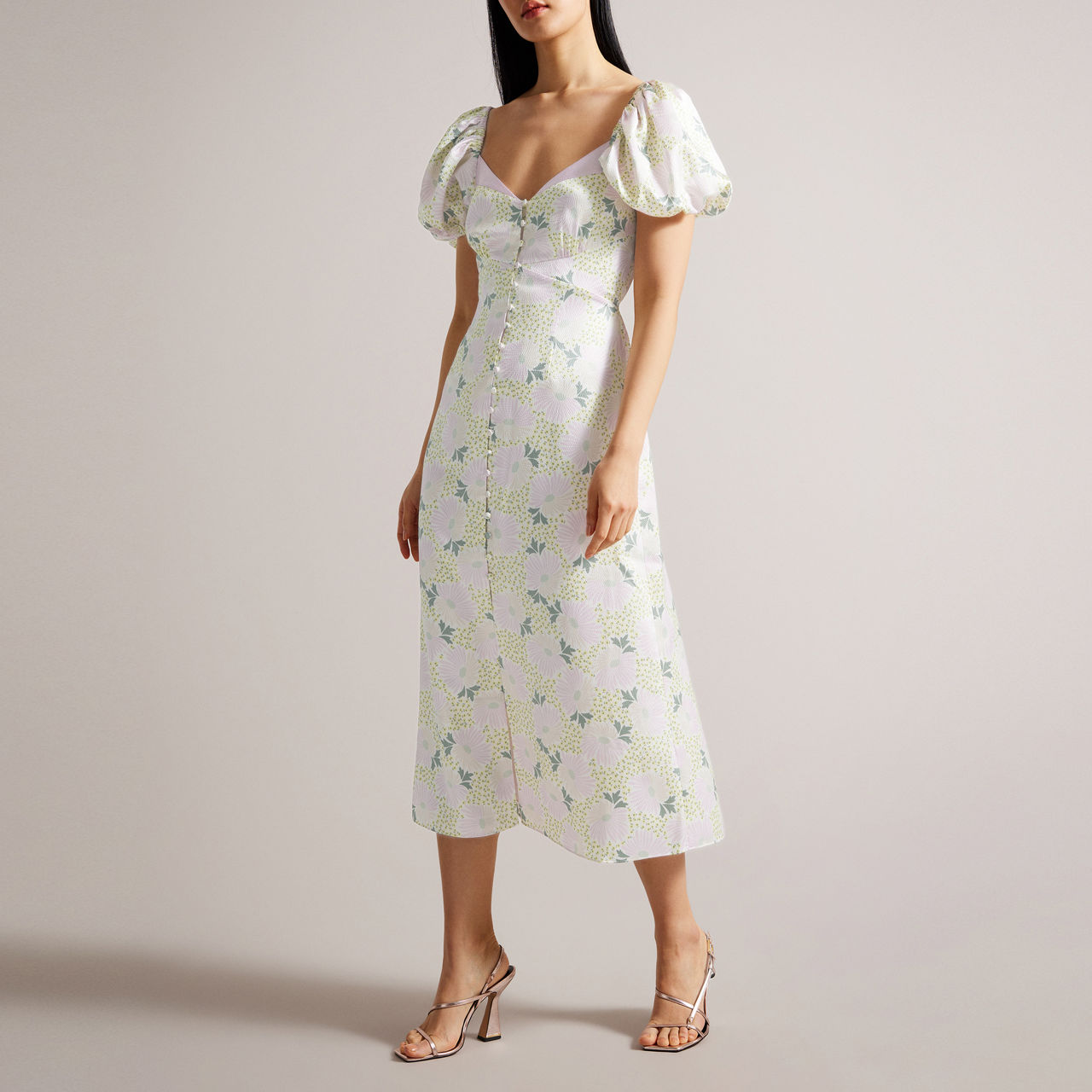 Ted Baker Ledaah Puff Sleeve Floral Midi Dress