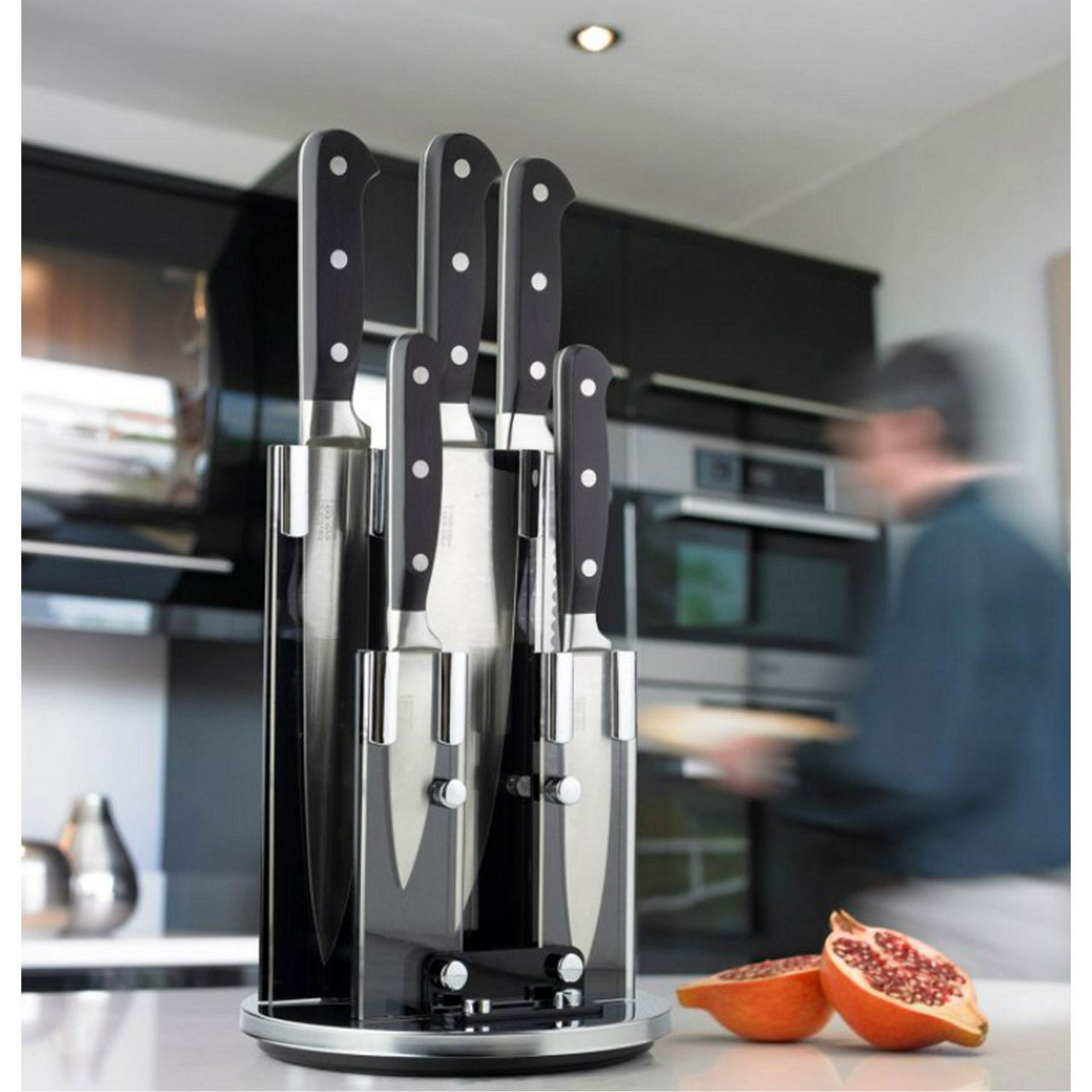 Harrow 5 Piece Kitchen Knife & Revolving Acrylic Knife Block Set