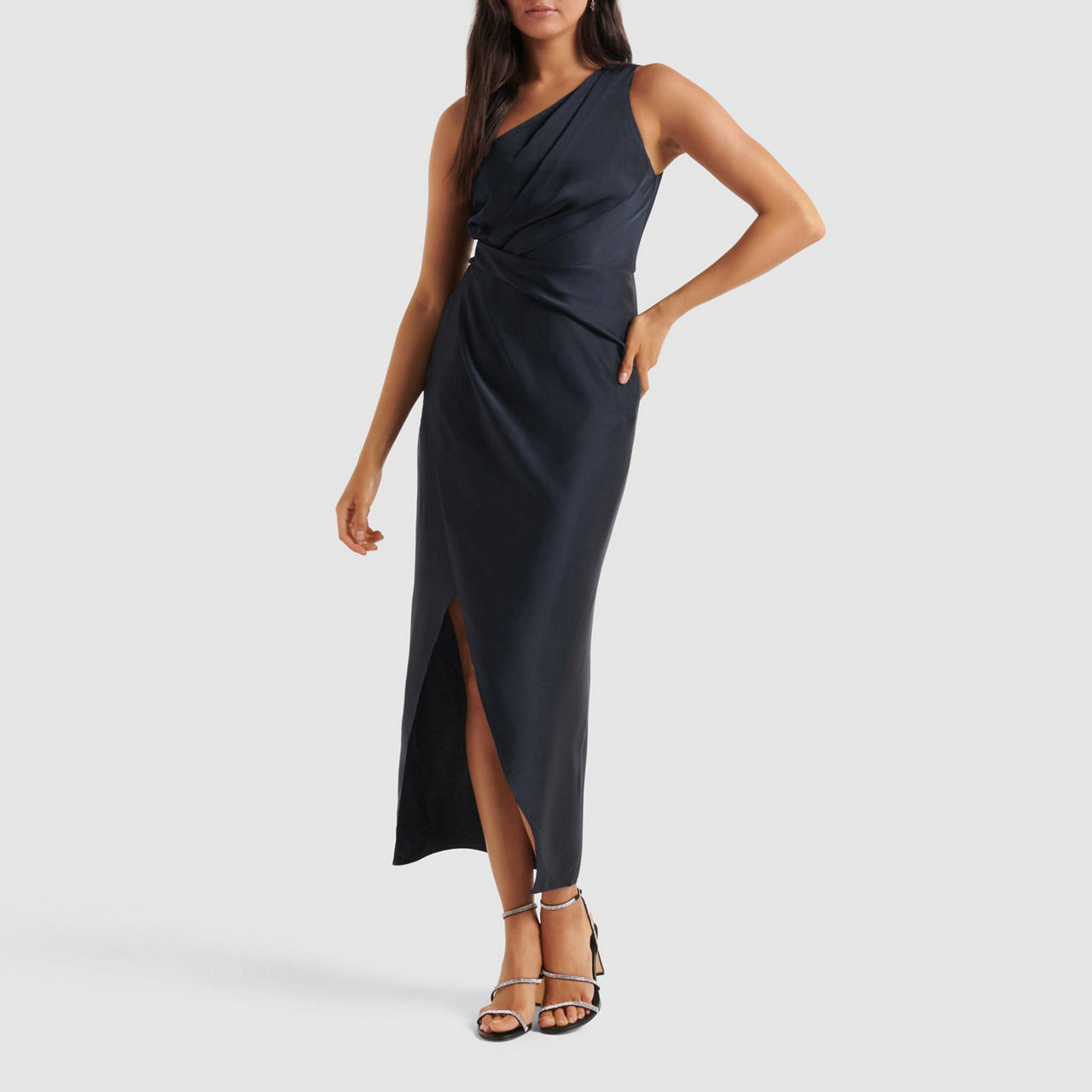 Melissa One Shoulder Satin Midi Dress