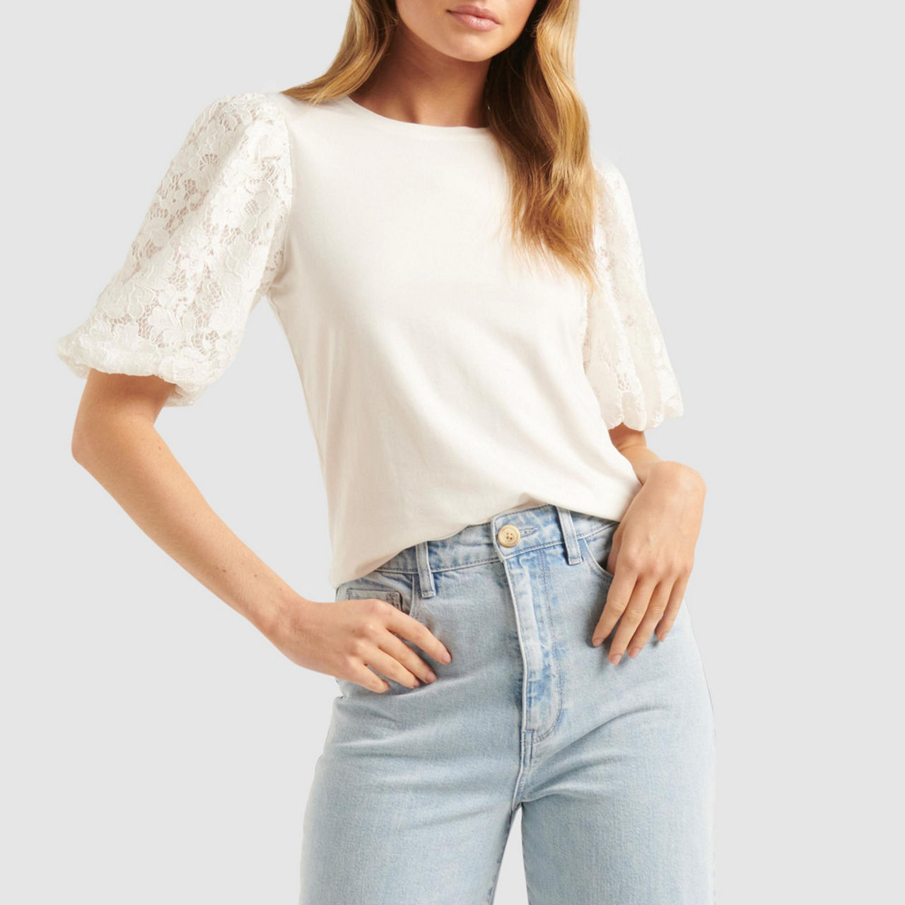 FOREVER NEW Vikki Lace Puff-Sleeve Top - White