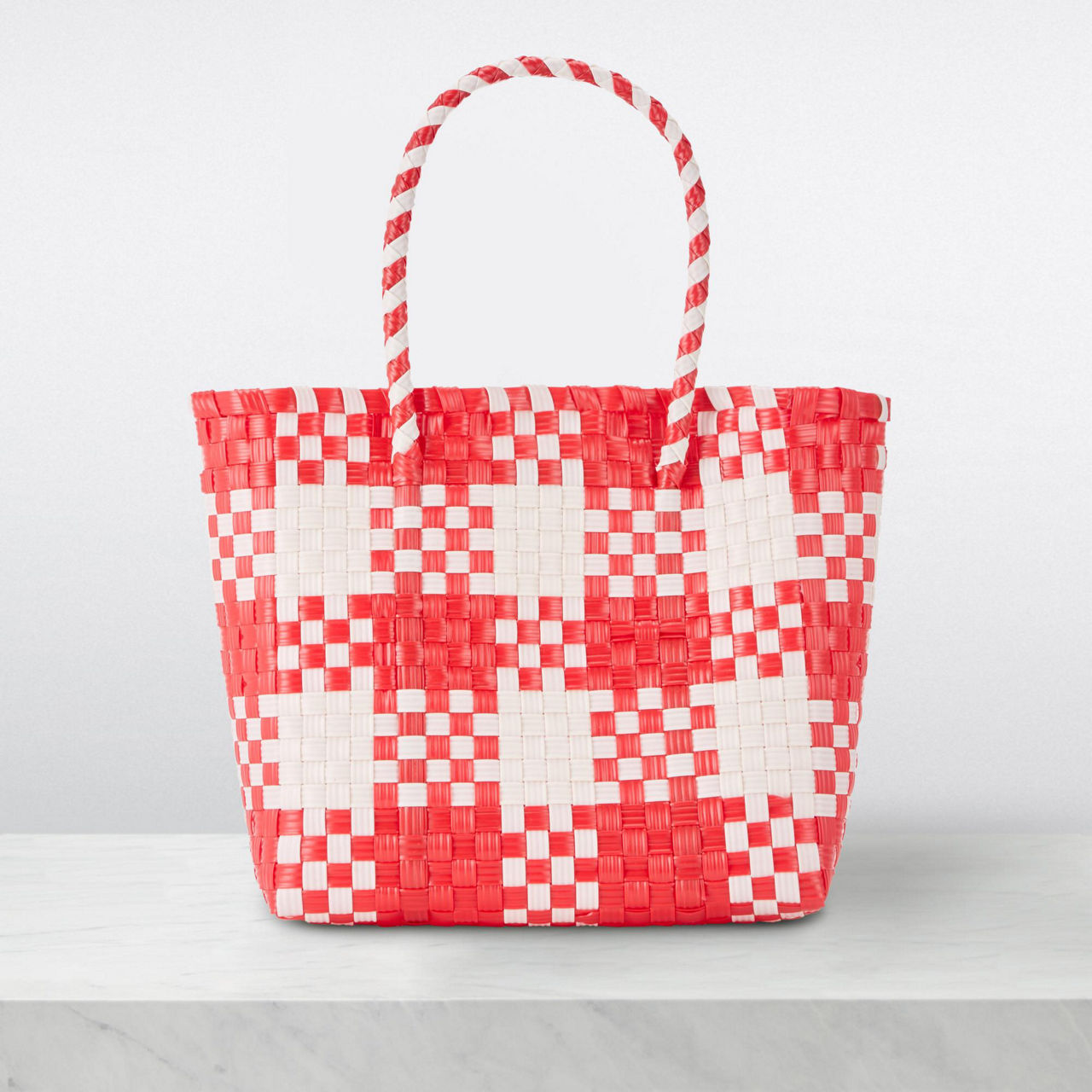 White and Pink Checkered Pattern Bucket Bag - Shop Kendry