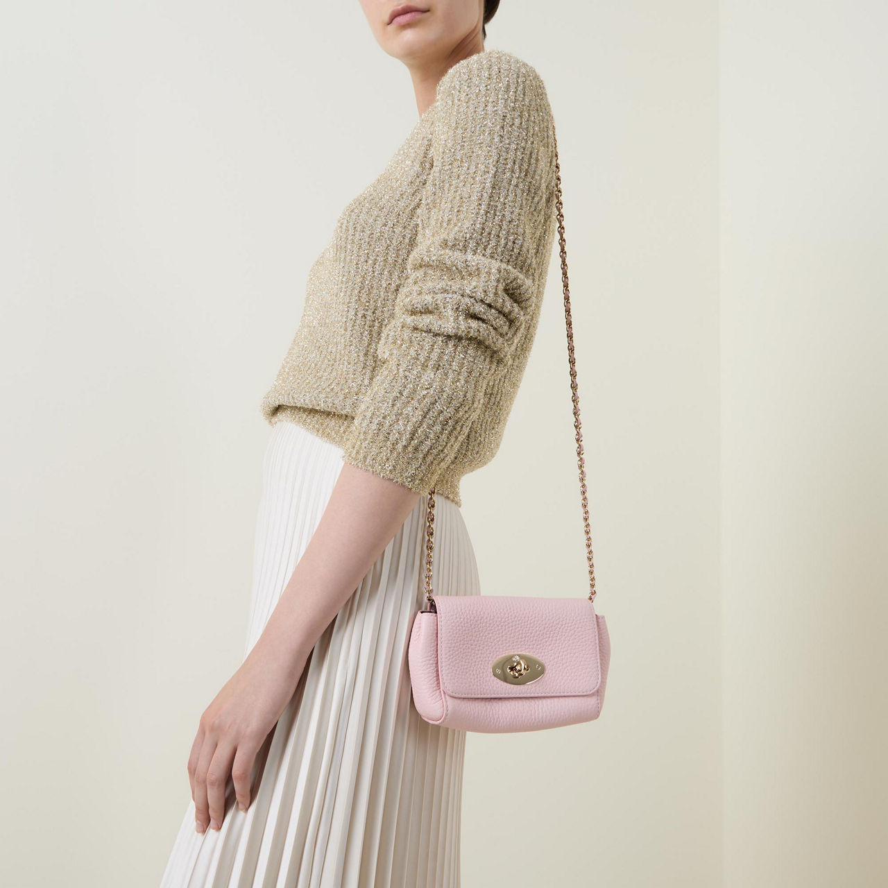 MULBERRY The Sustainable Edit Lily Mini Grained Leather Shoulder Bag Powder Rose