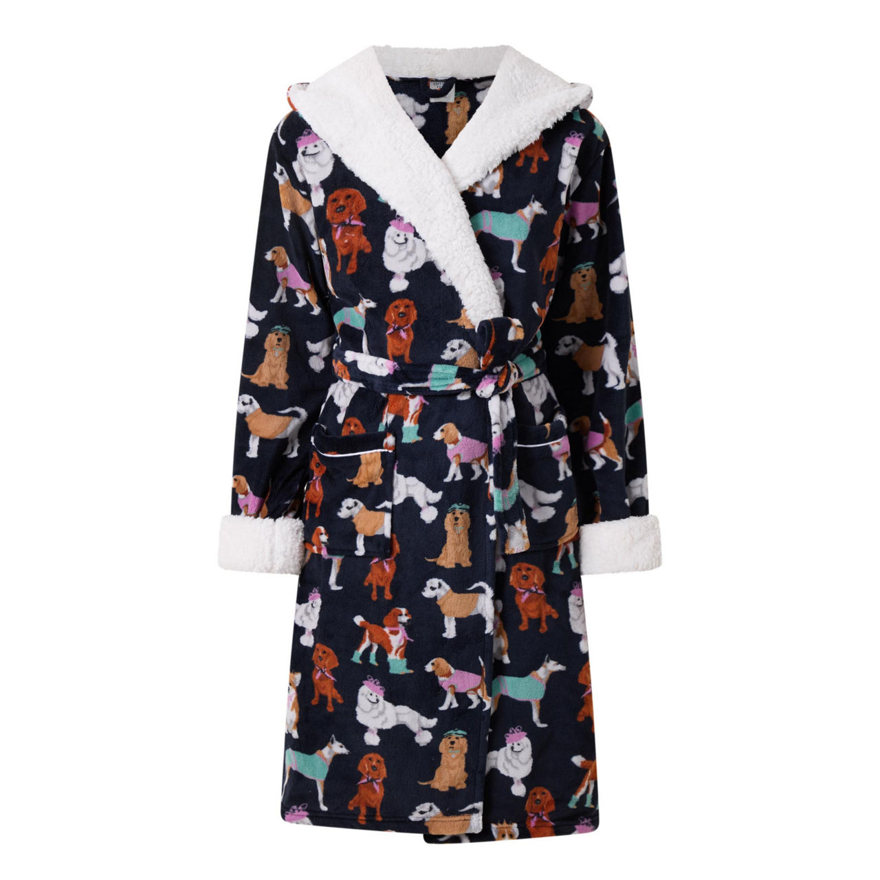 CHELSEA PEERS Posh Dogs Print Robe Dressing Gown Navy