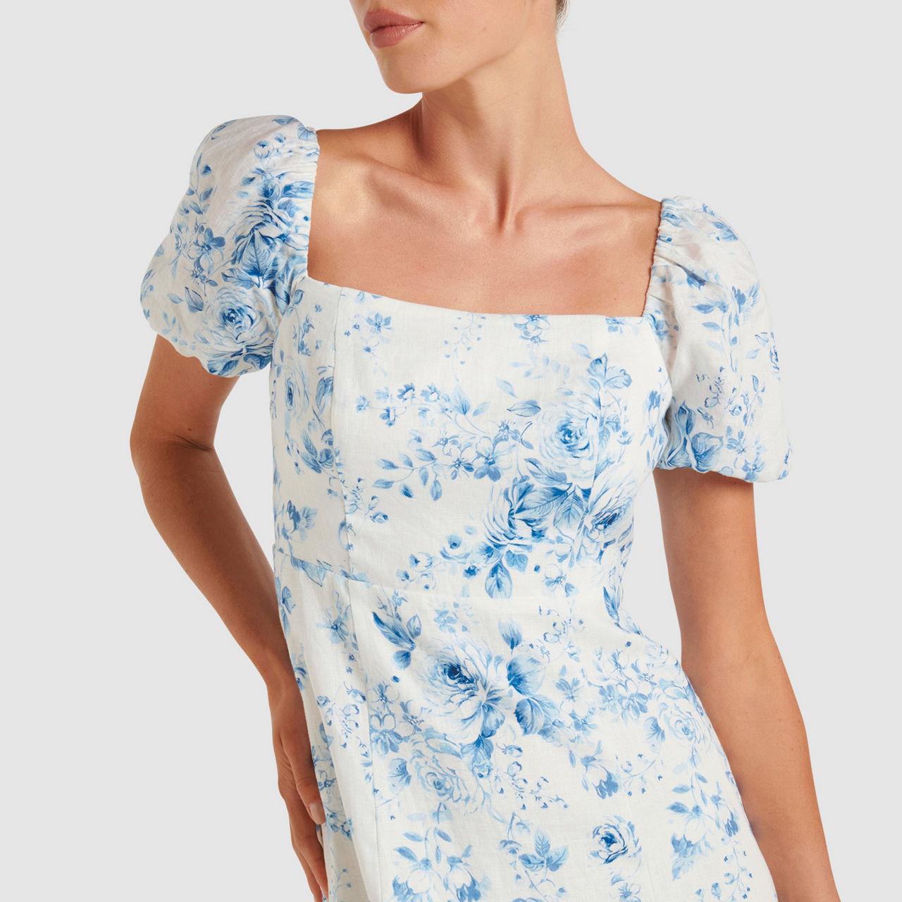 Lace Detail Square Neck Floral Dress