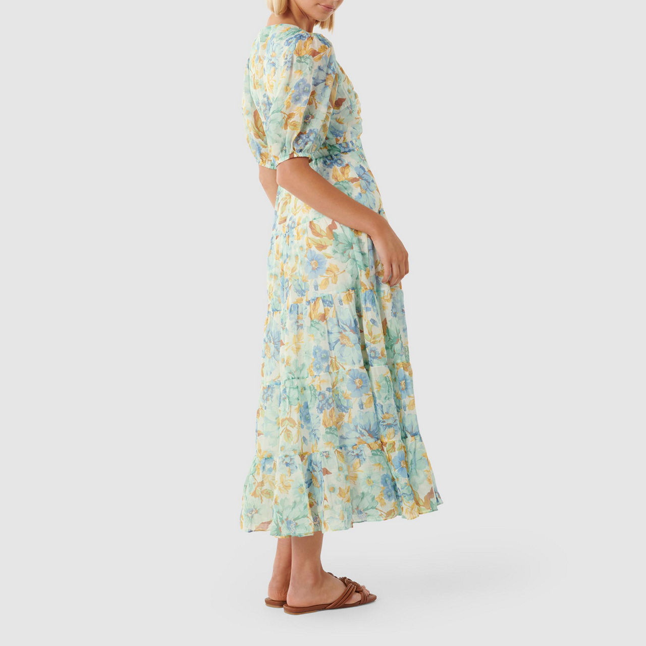 Irina - Midi Dress - V-neck Floral Print