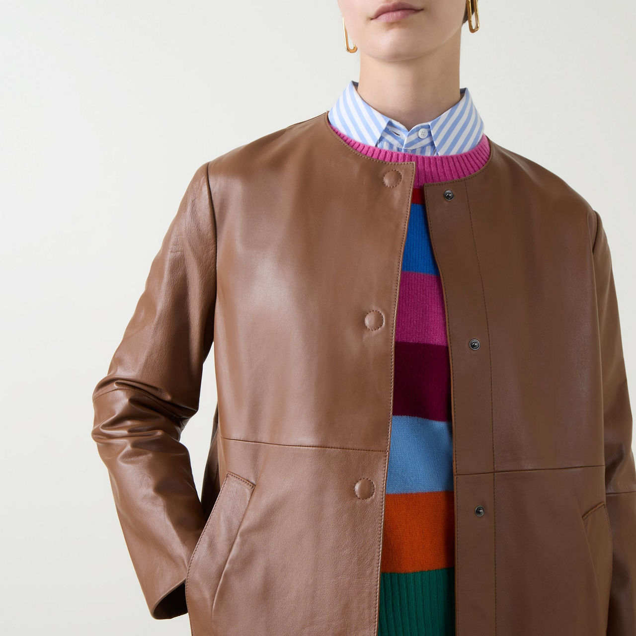 WEEKEND MAX MARA Maia Round Neck Leather Coat