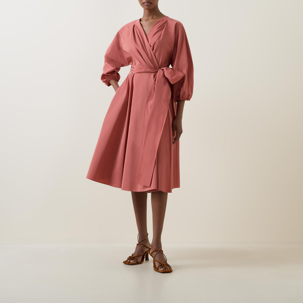 Negozi Puff-Sleeve Midi Wrap Dress