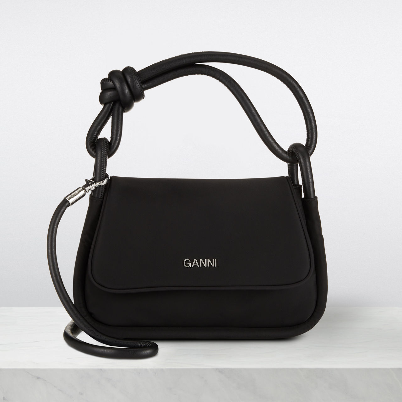 GANNI The Sustainable Edit Knot Flap Over Shoulder Bag Black