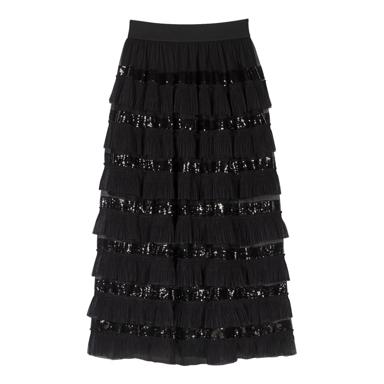 MAJE Josephy Sequin Tiered Skirt