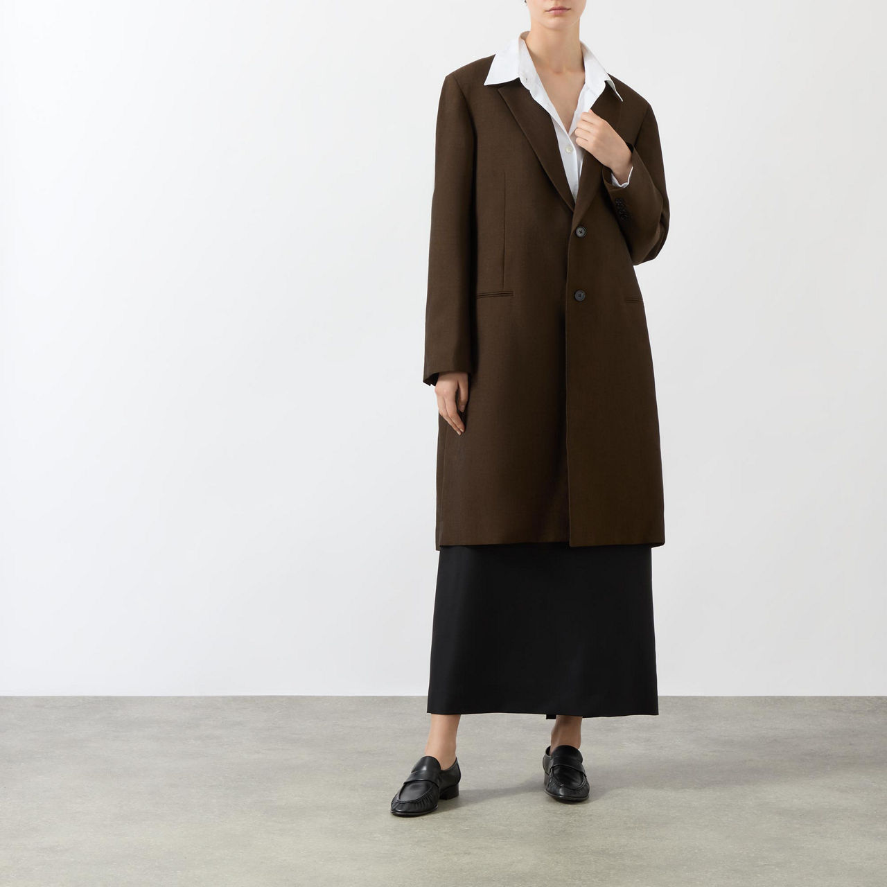 THE ROW Chevalier Single Breasted Wool Mohair Coat Brown