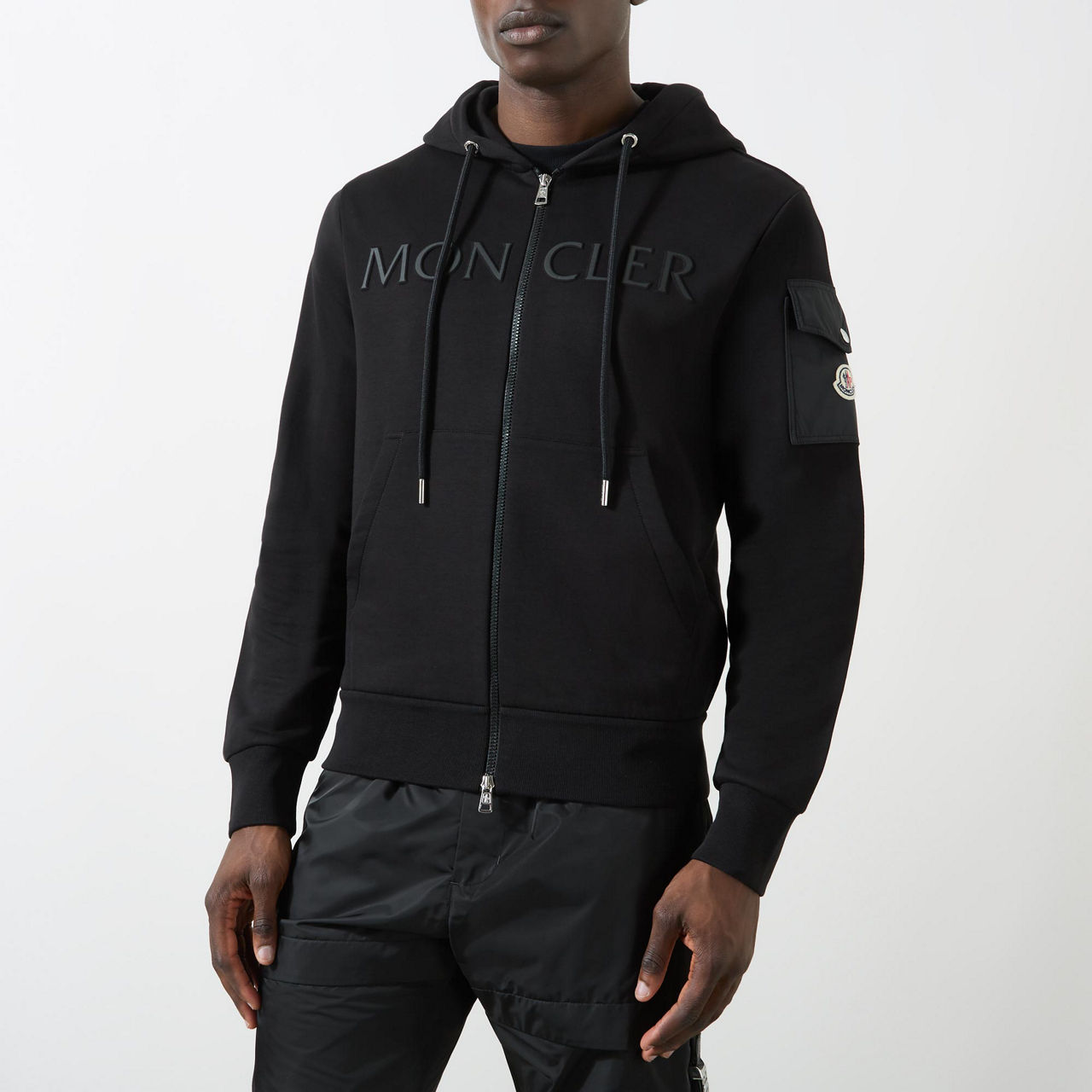 MONCLER Logo Embroidered Zip Through Hoodie