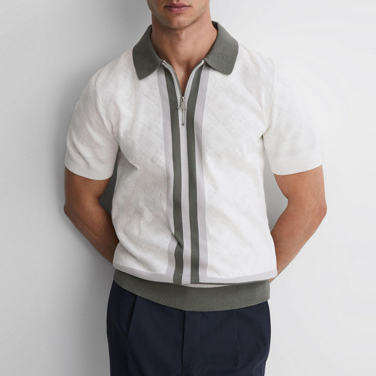 Distressed Half-Zip Polo
