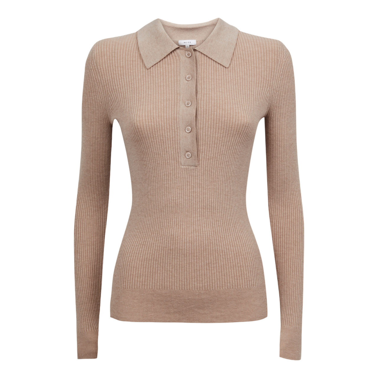 REISS Sienna Ribbed Space Wool Polo Shirt