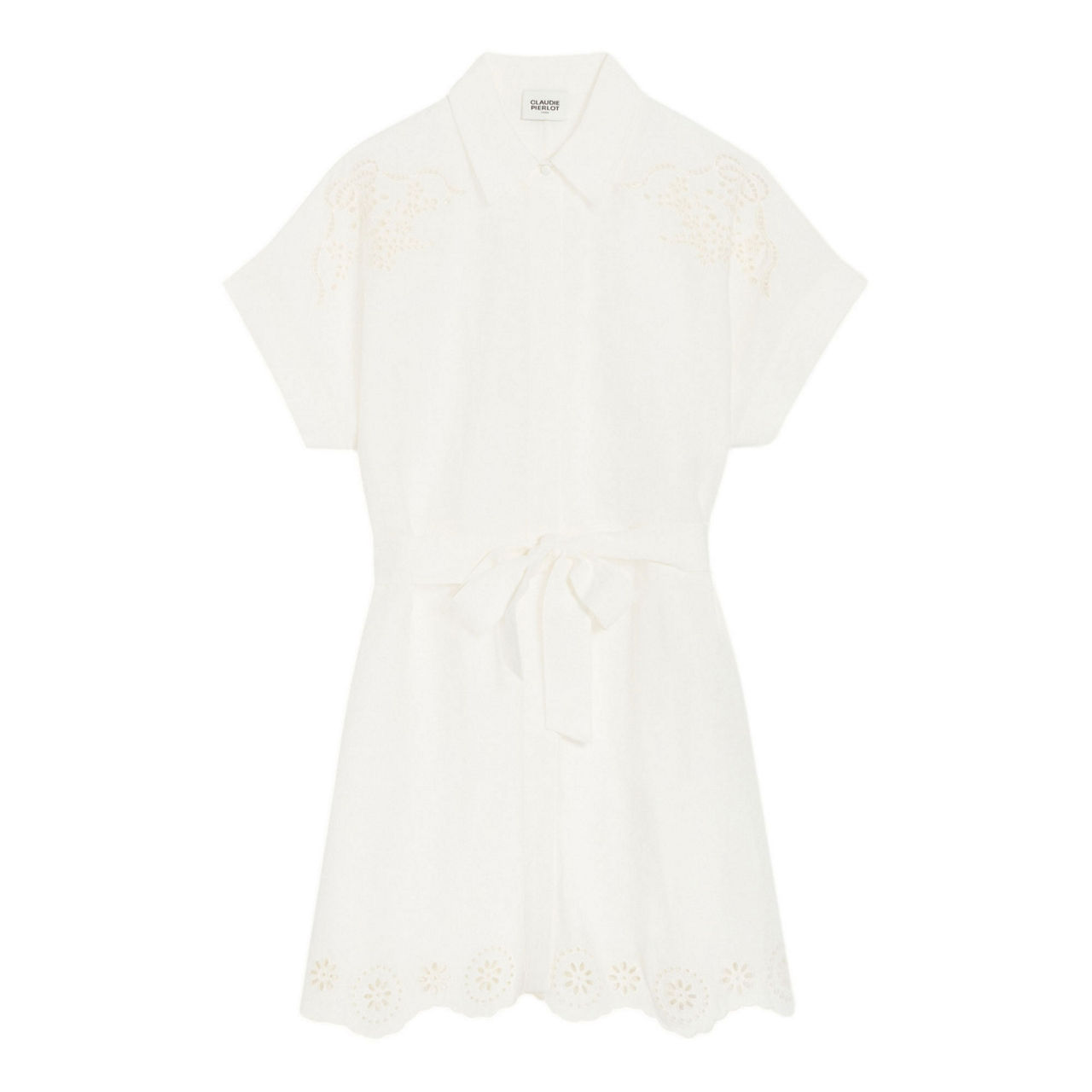 CLAUDIE PIERLOT Raflia Broderie Anglaise Mini Shirt Dress