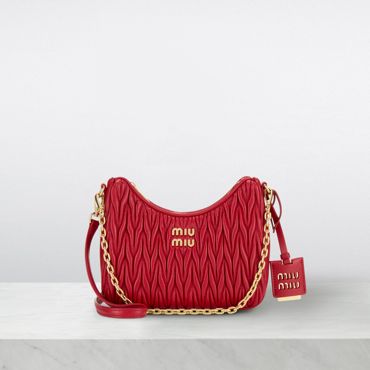 MIU MIU Coffer raspberry red Matelasse nappa leather Hobo bag at