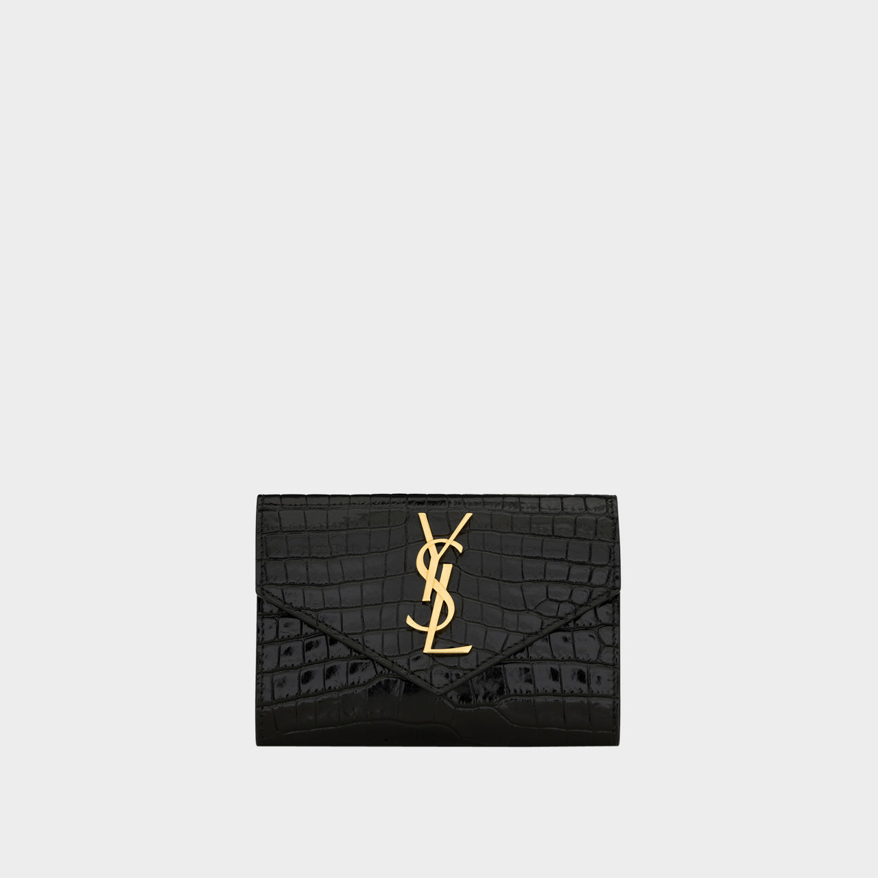 SAINT LAURENT Small Envelope Croc Embossed Leather Wallet