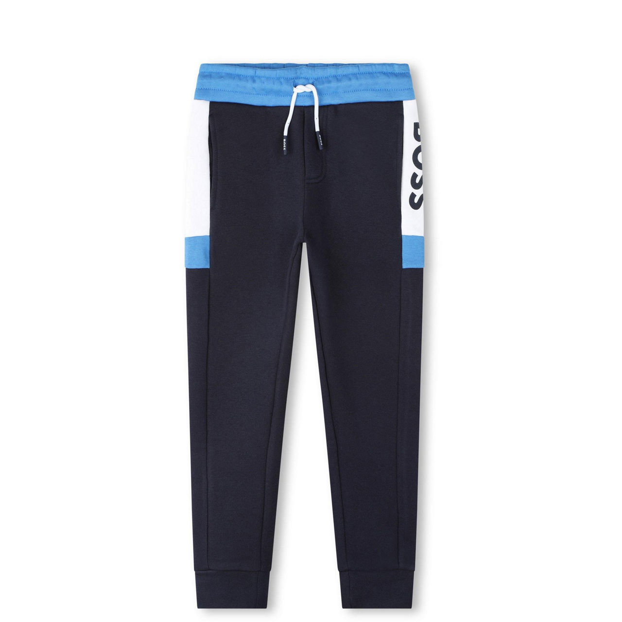 BOSS - Kids' tracksuit bottoms with printed monograms and side stripes