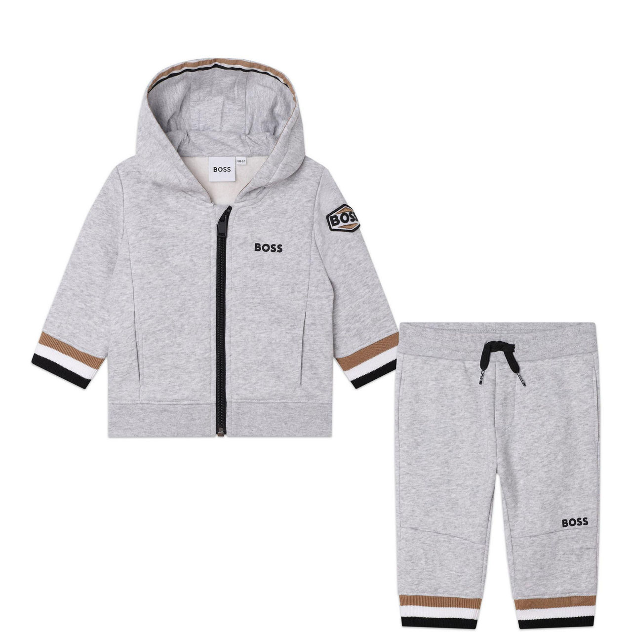 BOSS - Kids' zip-up jacket with monogram print and stripes