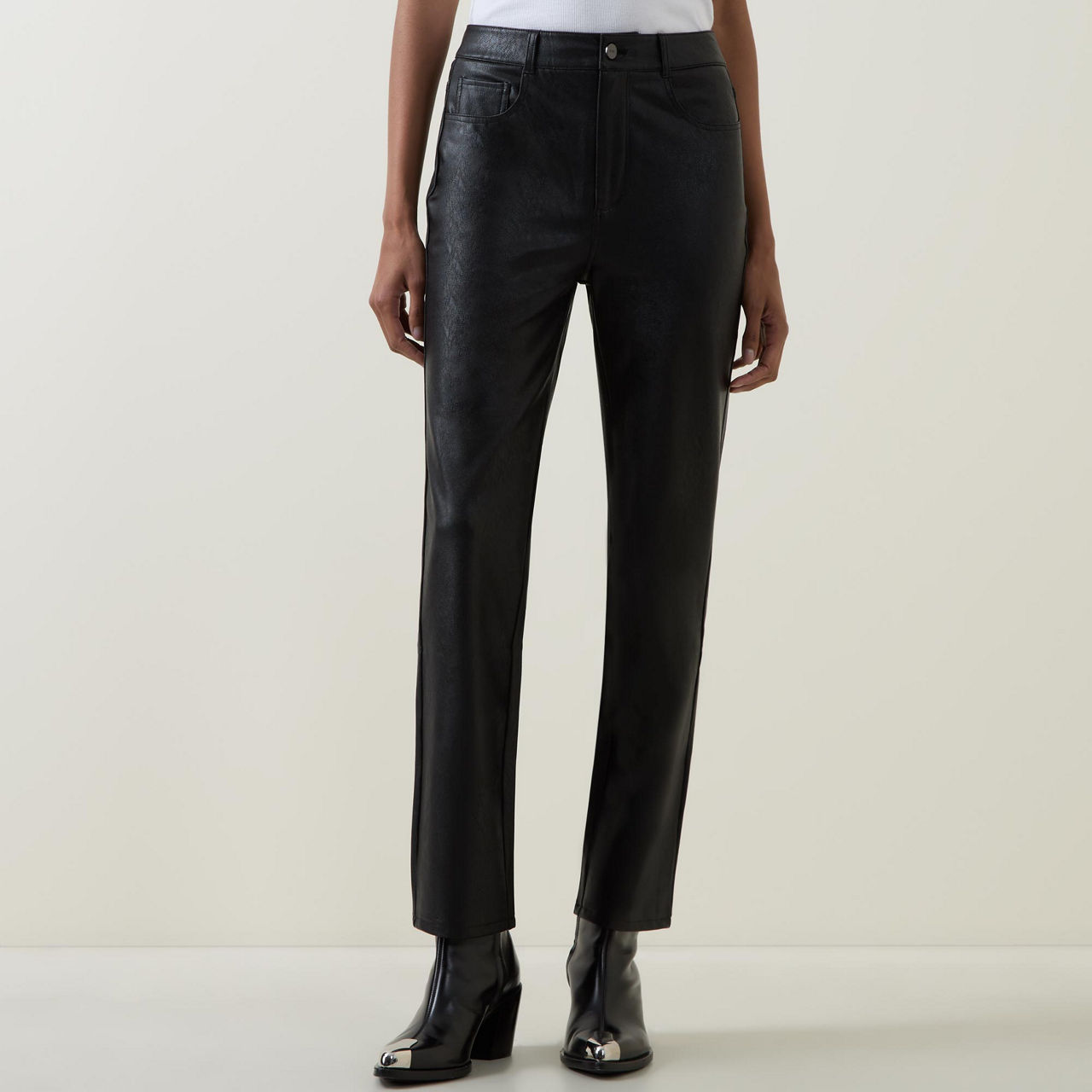 PAIGE Stella Vegan Leather Straight Jeans