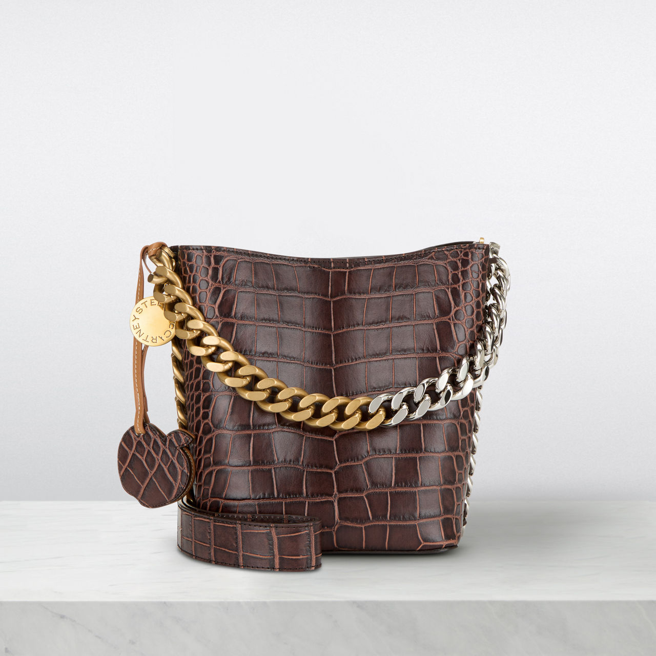 STELLA MCCARTNEY Frayme Croc Embossed Bucket Bag