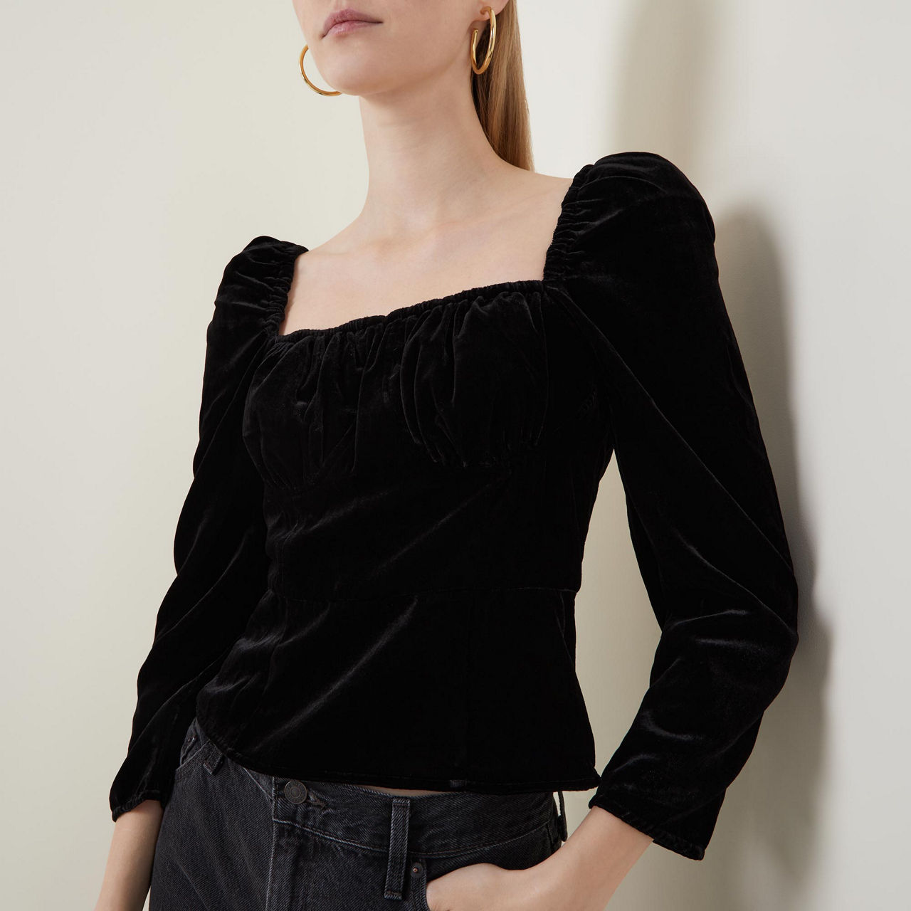RHODE Ayla Long-Sleeved Velvet Top