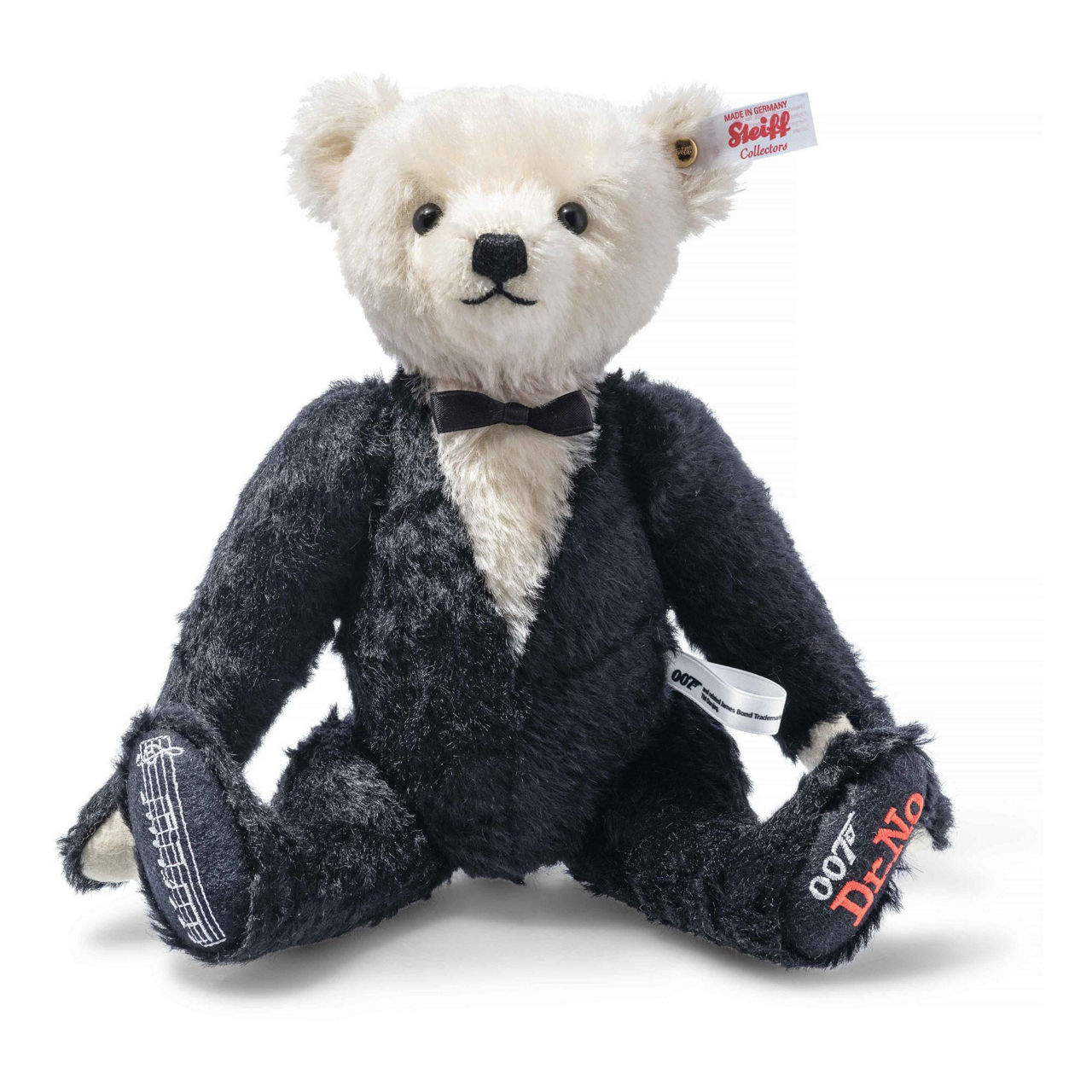 STEIFF BEARS James Bond Dr No Musical Teddy Bear 30 cm Black and White