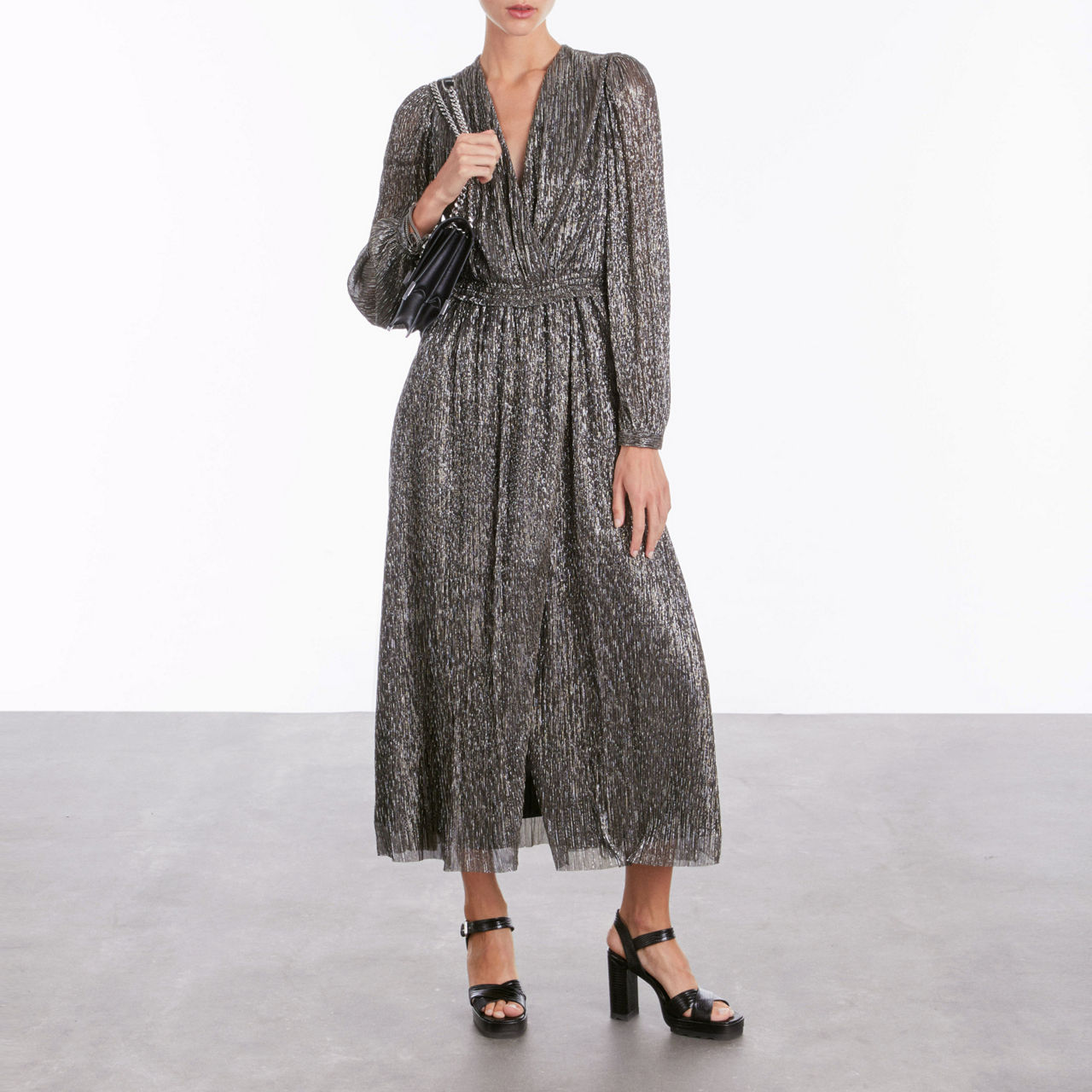 THE KOOPLES Metallic Pleated Dress Silver
