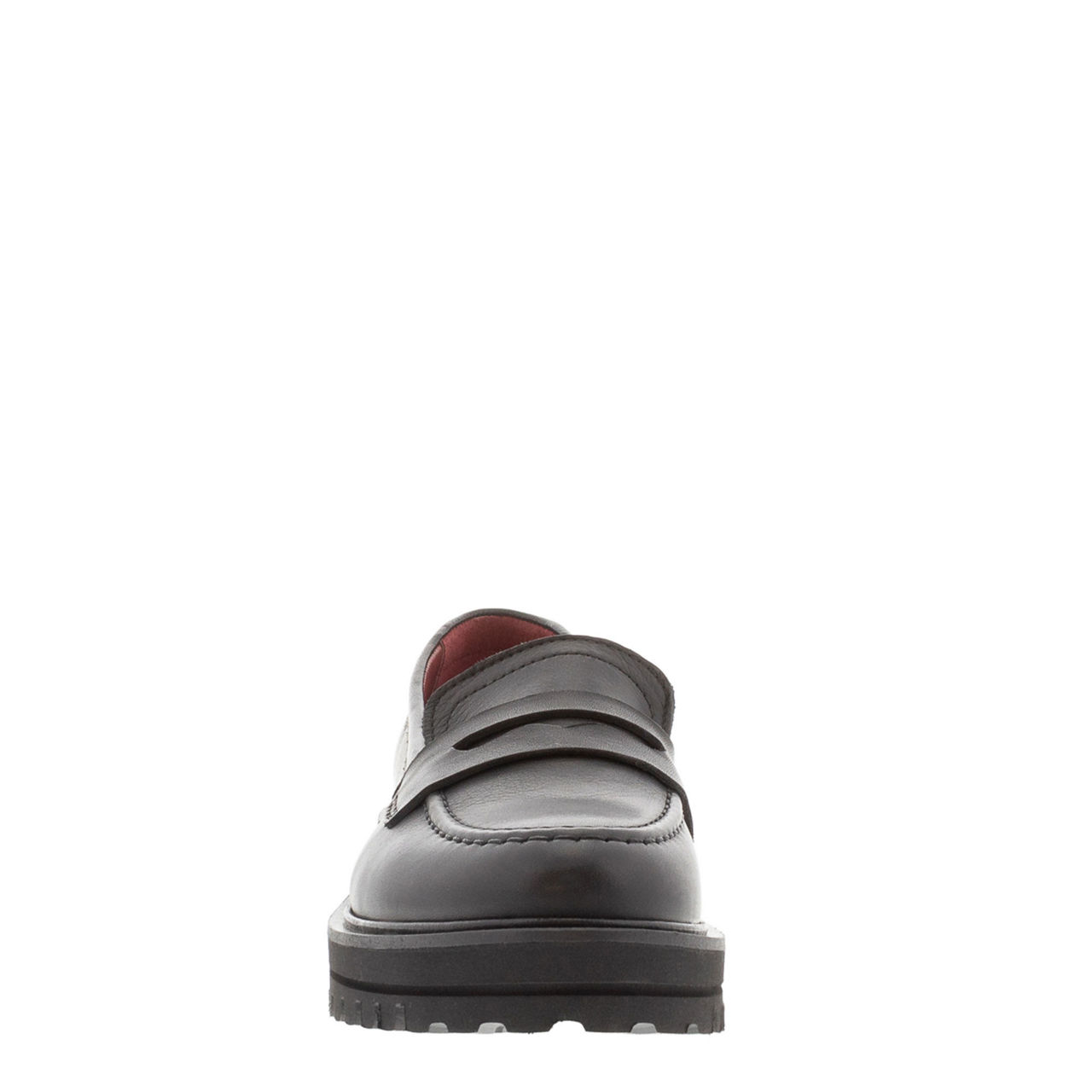 Meri Black Leather Chunky Penny Loafers