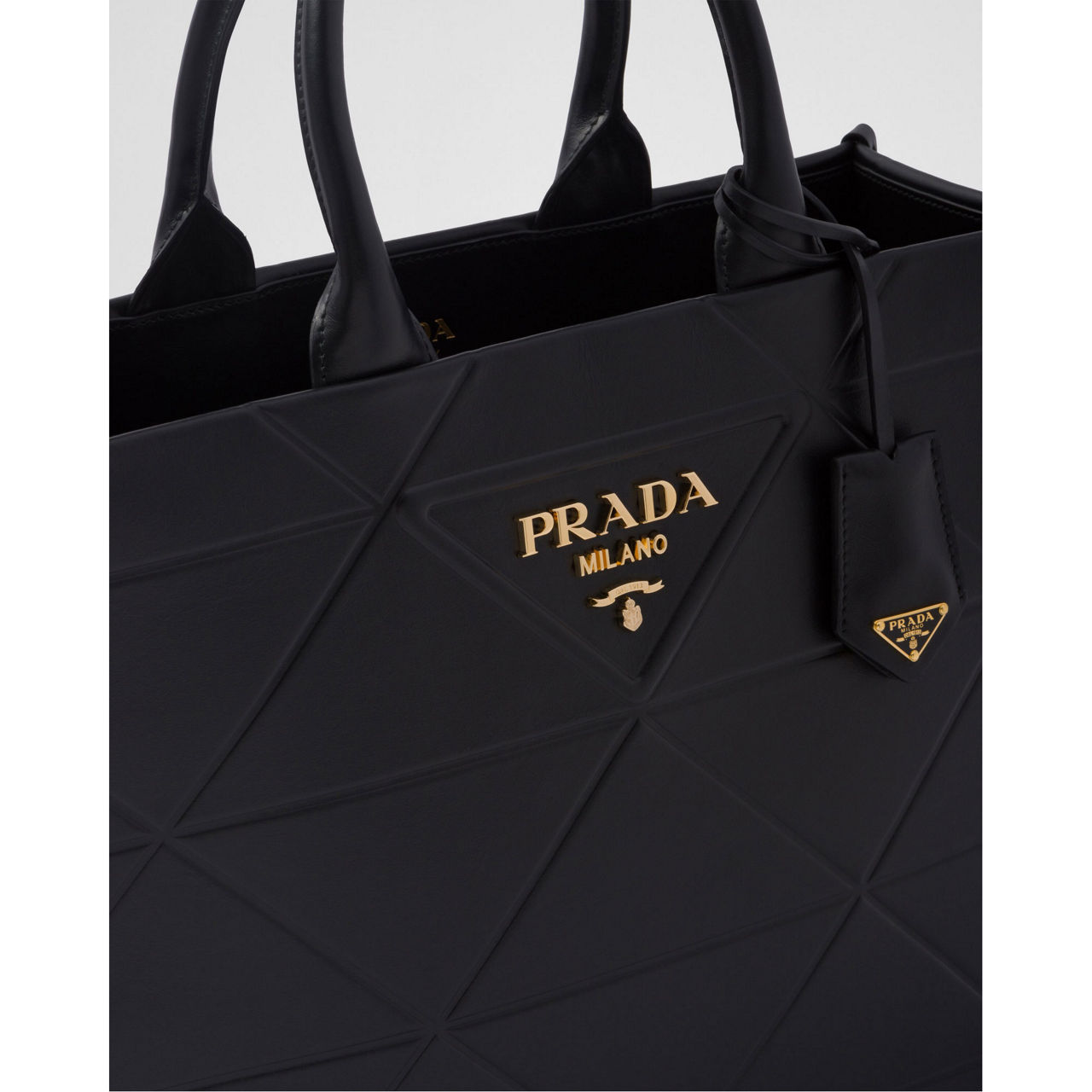 PRADA Symbole Medium Leather Topstitch Tote Bag