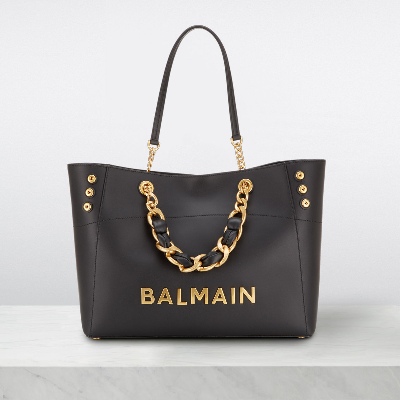 BALMAIN 1945 Soft Leather Cabas Tote Bag