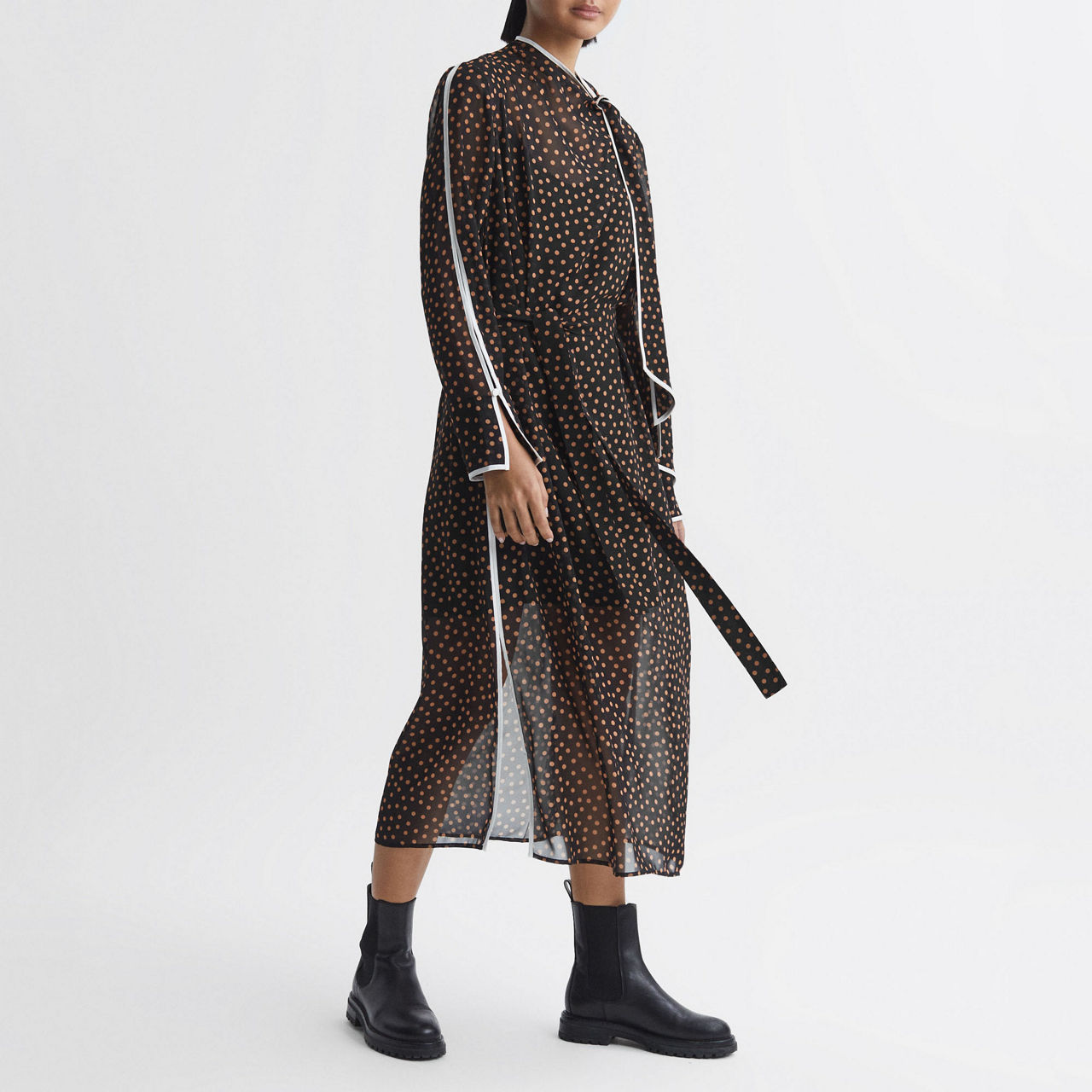 REISS Aria Polka Dot Tie Dress