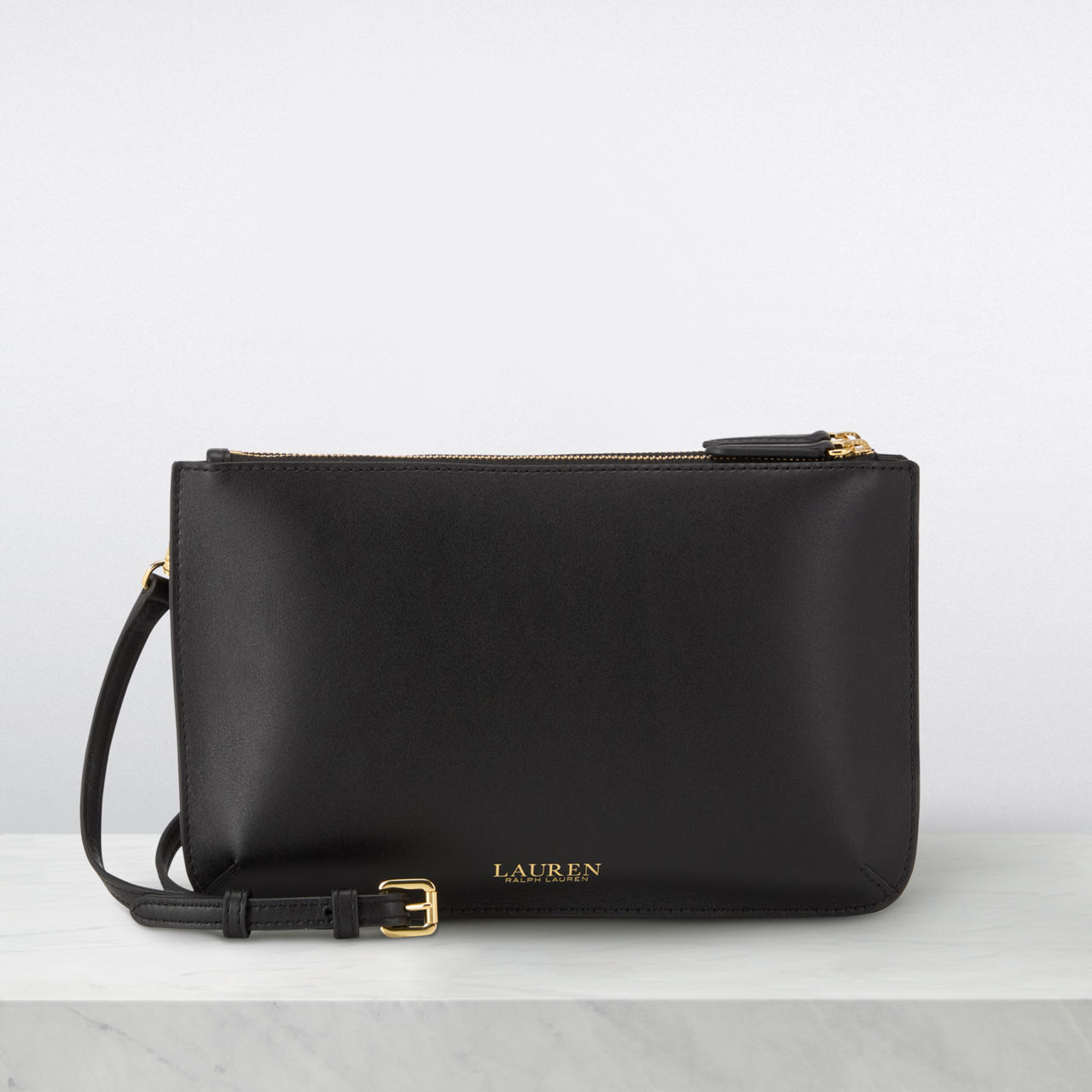 LAUREN Landyn Medium Leather Crossbody Bag Black
