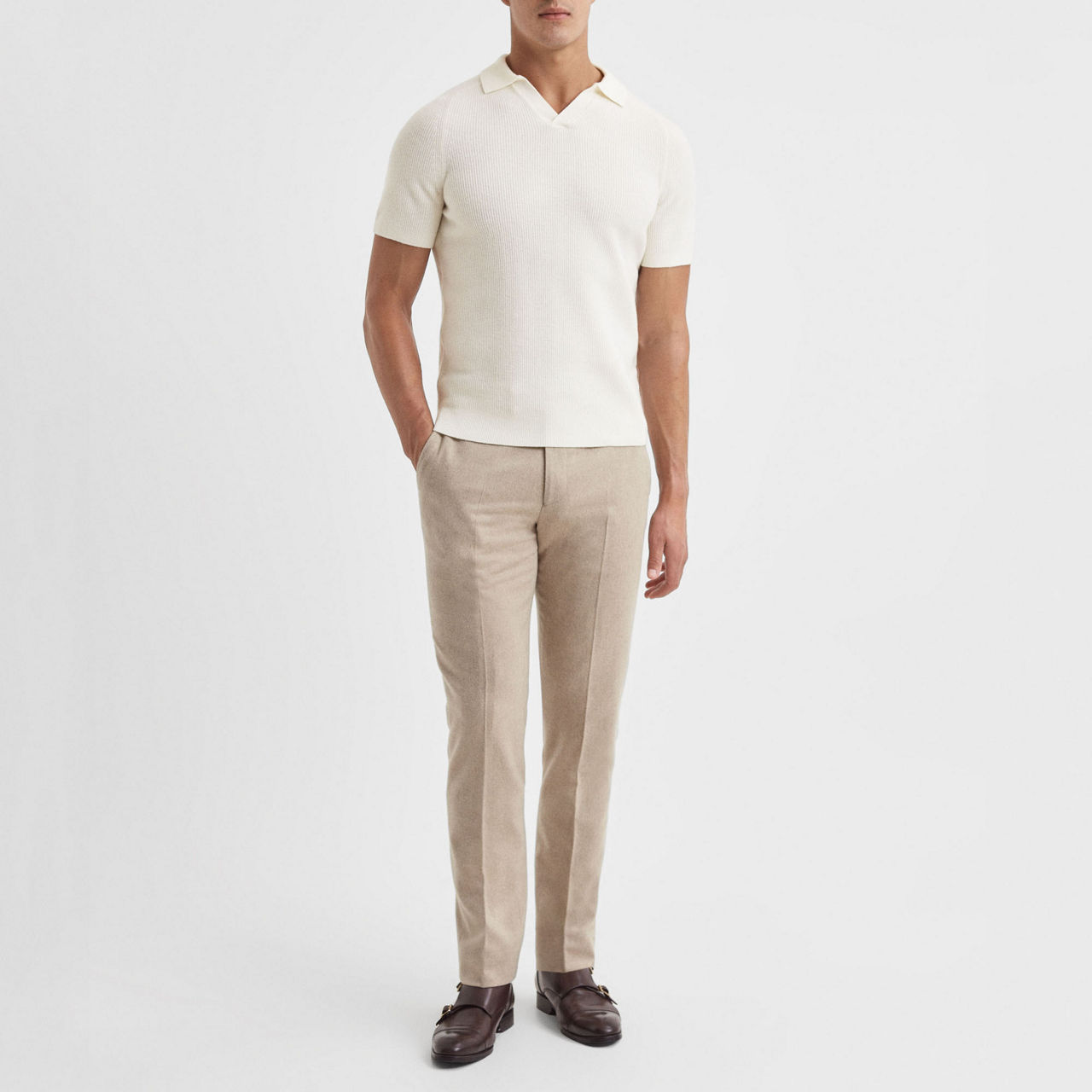 REISS Mortimer Wool Open-Collar Polo Shirt