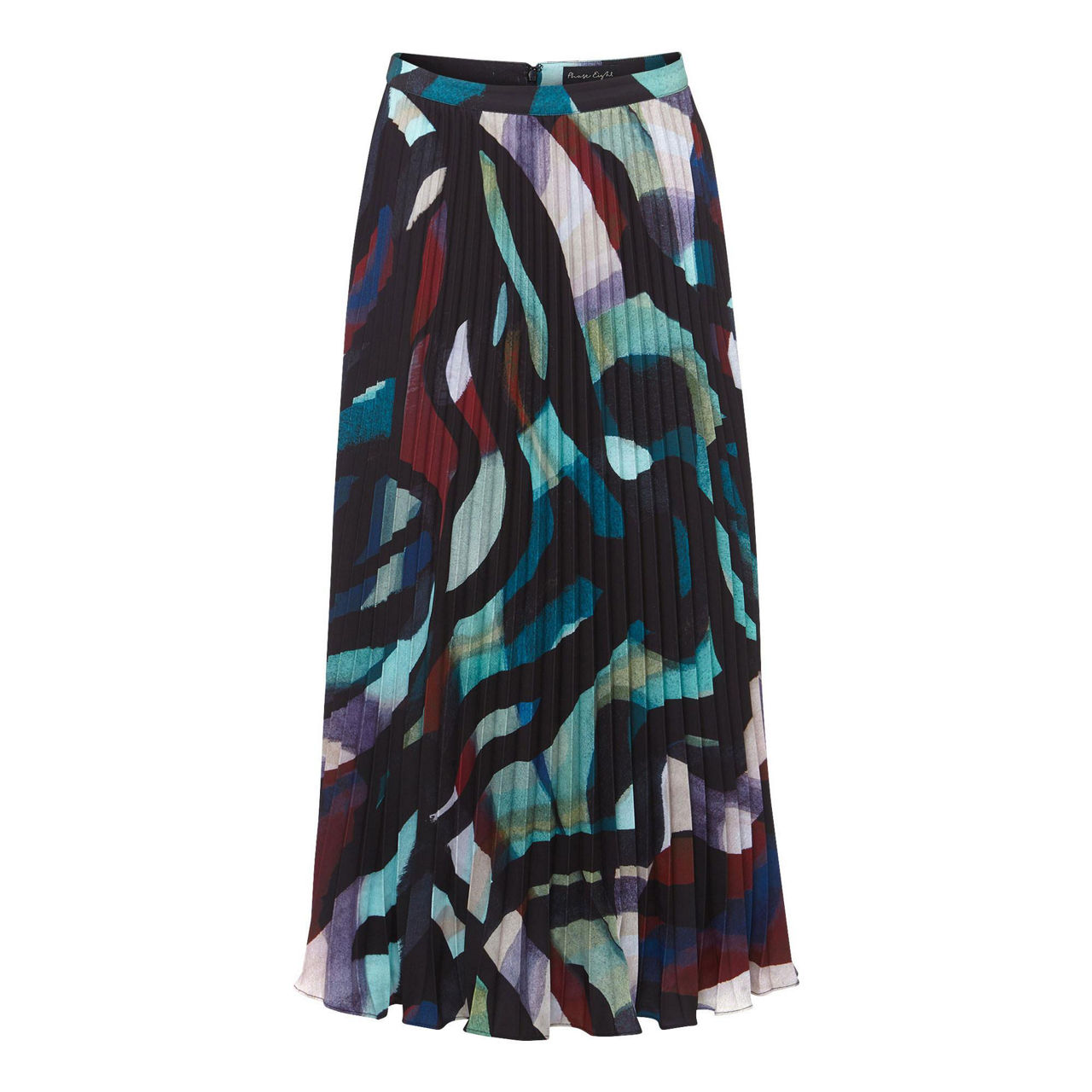 Black Multicoloured Abstract Pleated Midi Skirt, Phase Eight