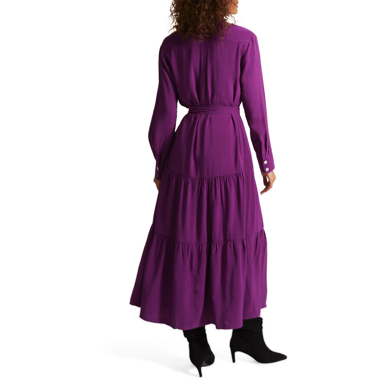 MELLODAY Three-quarter Sleeve Tiered Shirt Dress With Tie Waist main image 1