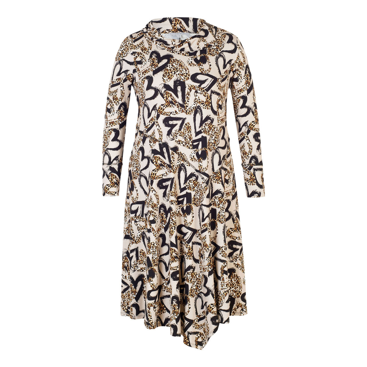 CHESCA Leopard Hearts Print Dress Stone Multi