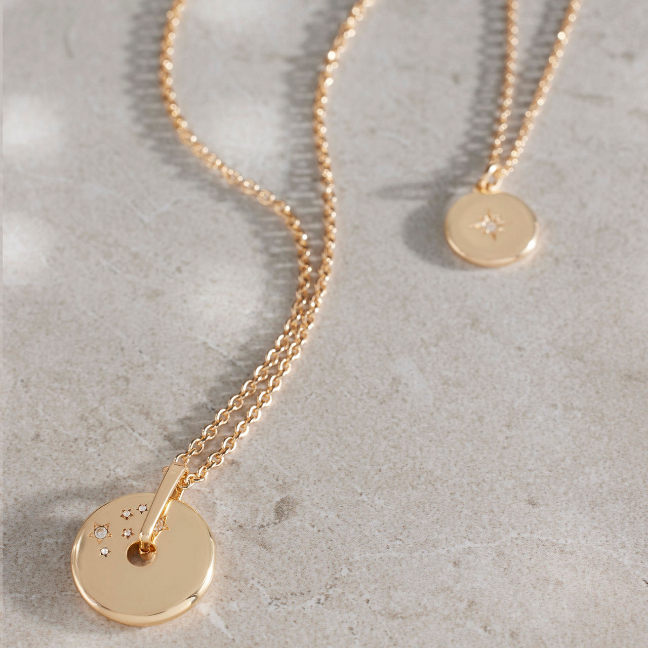 Layered Necklace with Gold-Colored Zirconia Pendant