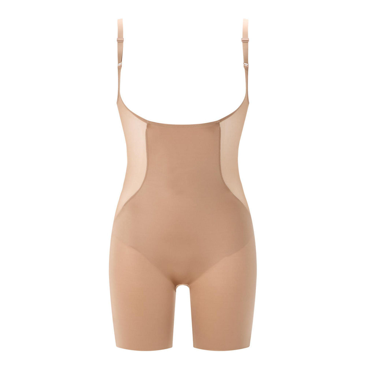 SPANX, OnCore Open-Bust Mid-Thigh Bodysuit, Soft Nude, XS 