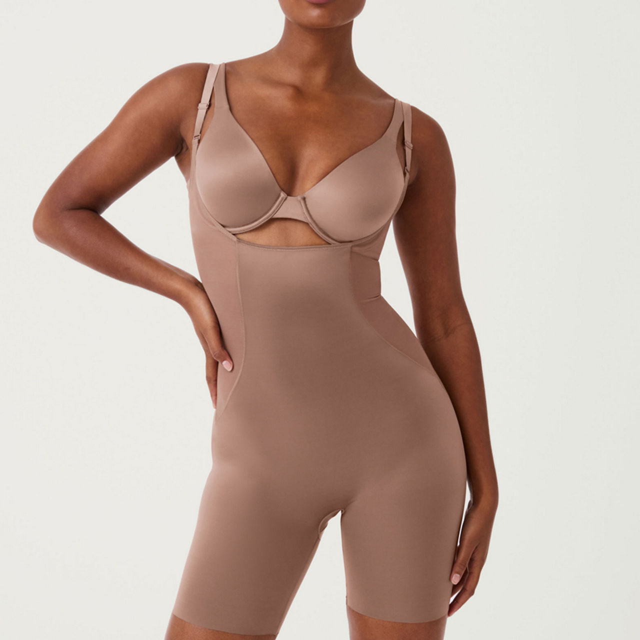 SPANX Shaping Satin Mesh Open-Bust Mid-Thigh Bodysuit