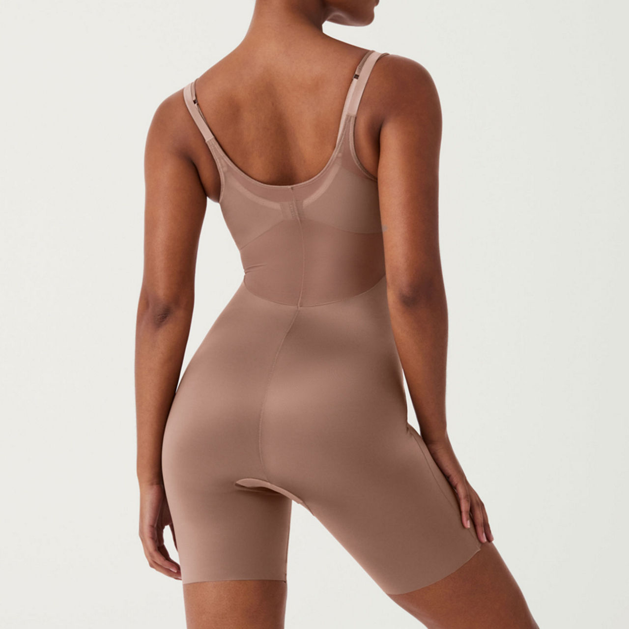 SPANX, OnCore Open-Bust Mid-Thigh Bodysuit, Soft Nude, XS 