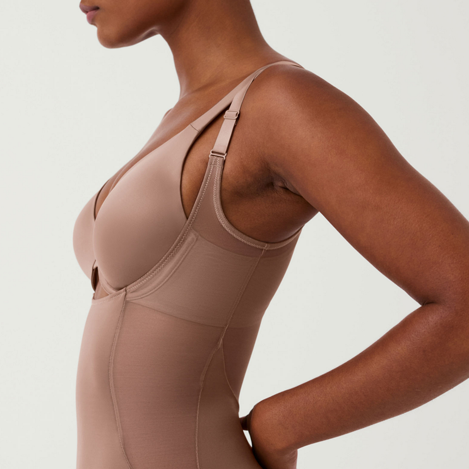 Shaping Satin Mesh Open-Bust Mid-Thigh Bodysuit
