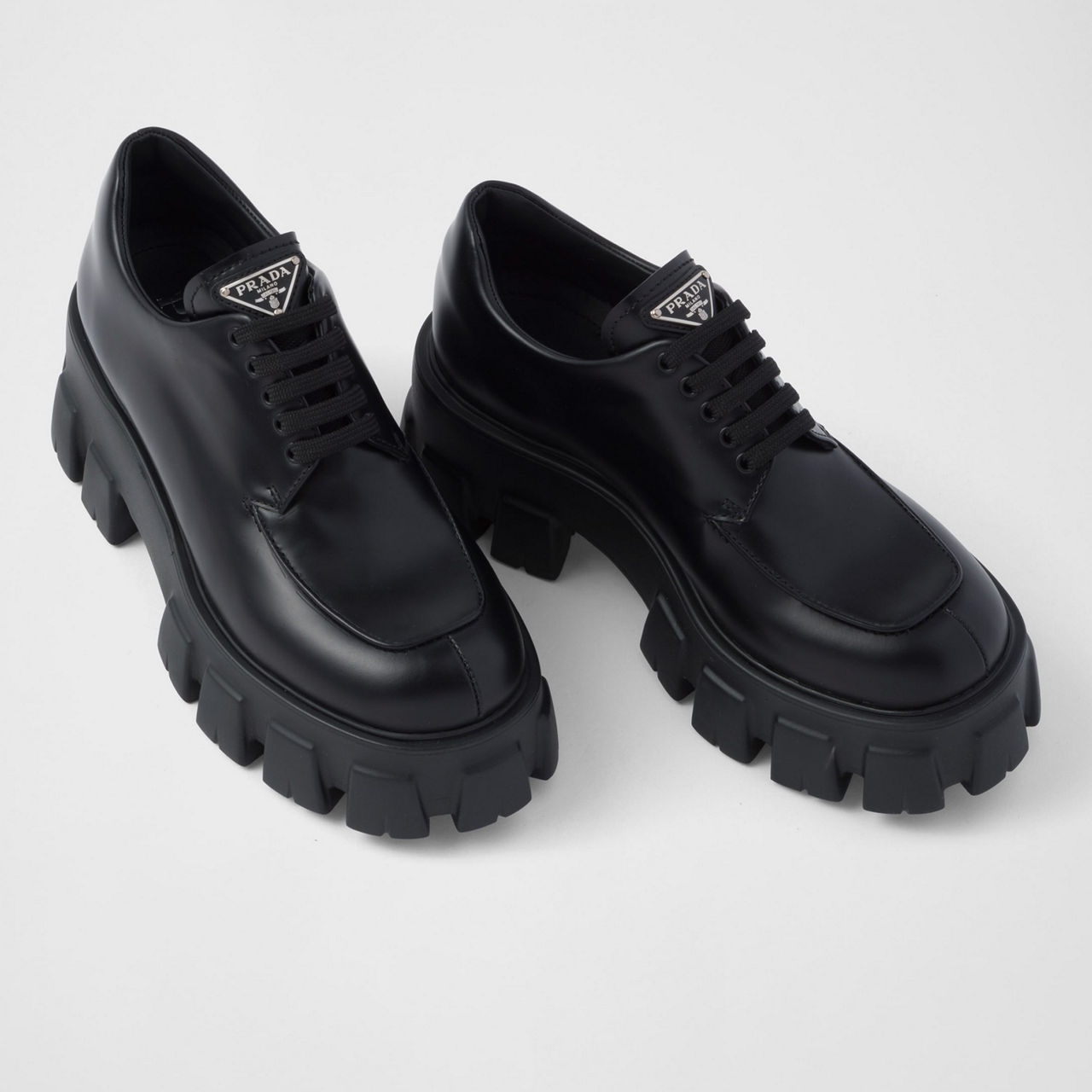 PRA BRUSHED LEATHER MONOLITH LACE-UP LOAFERS BLACK