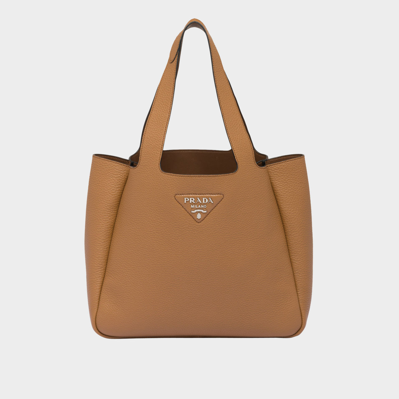 PRADA Leather Reverse Stitching Tote Bag Brown