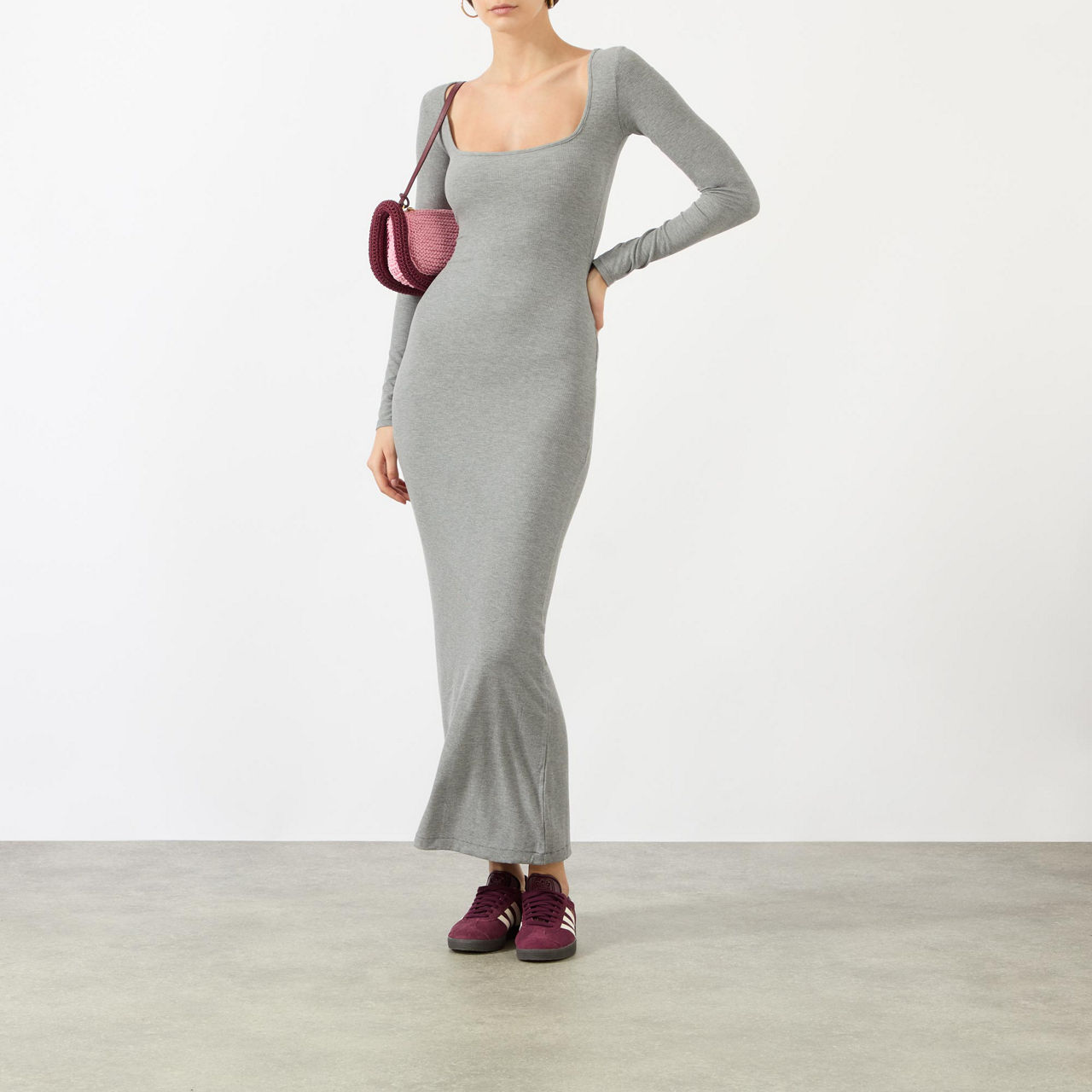 Skims Soft Lounge Long Slip Dress Heather Grey